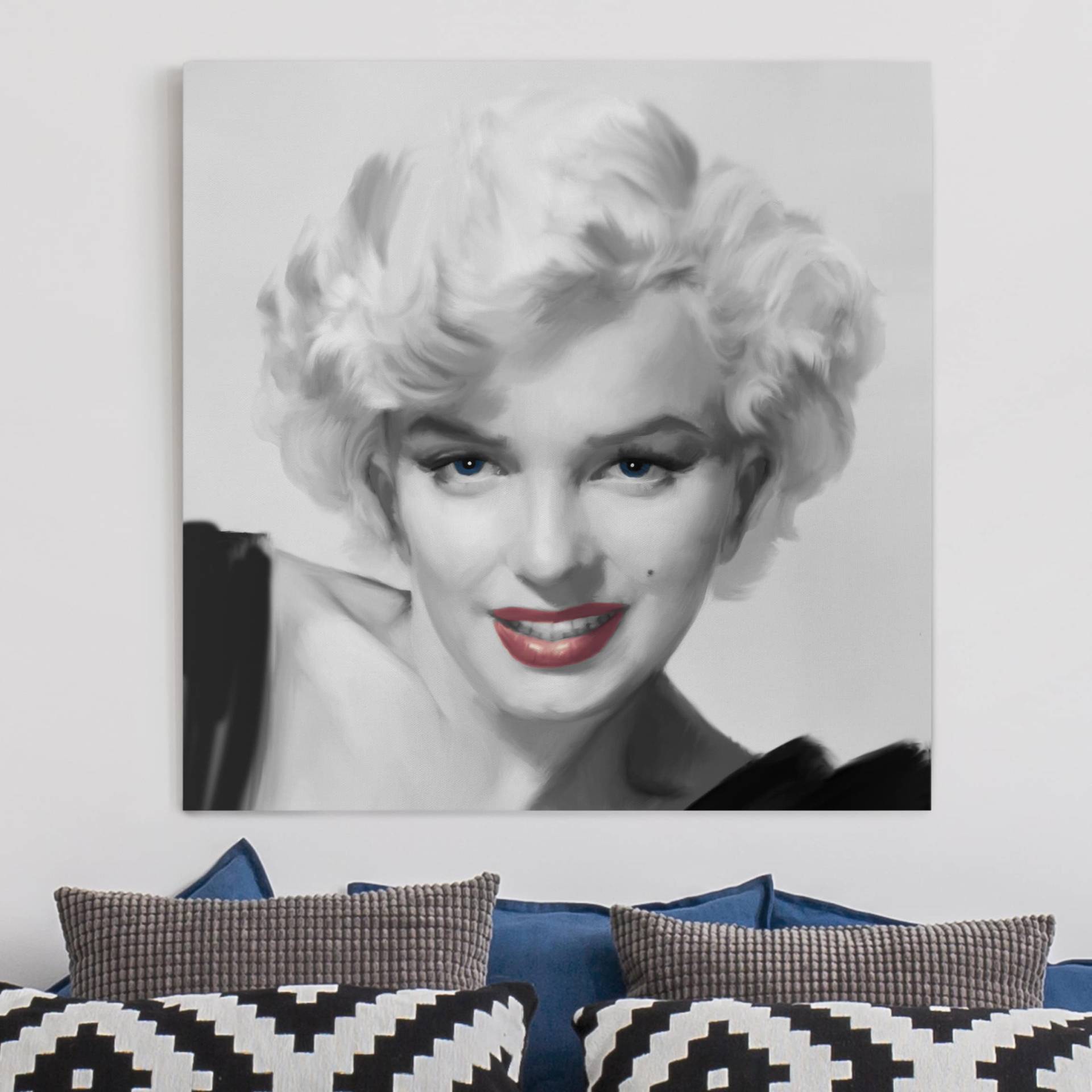 Leinwandbild Schwarz-Weiß Marilyn auf Sofa von Klebefieber