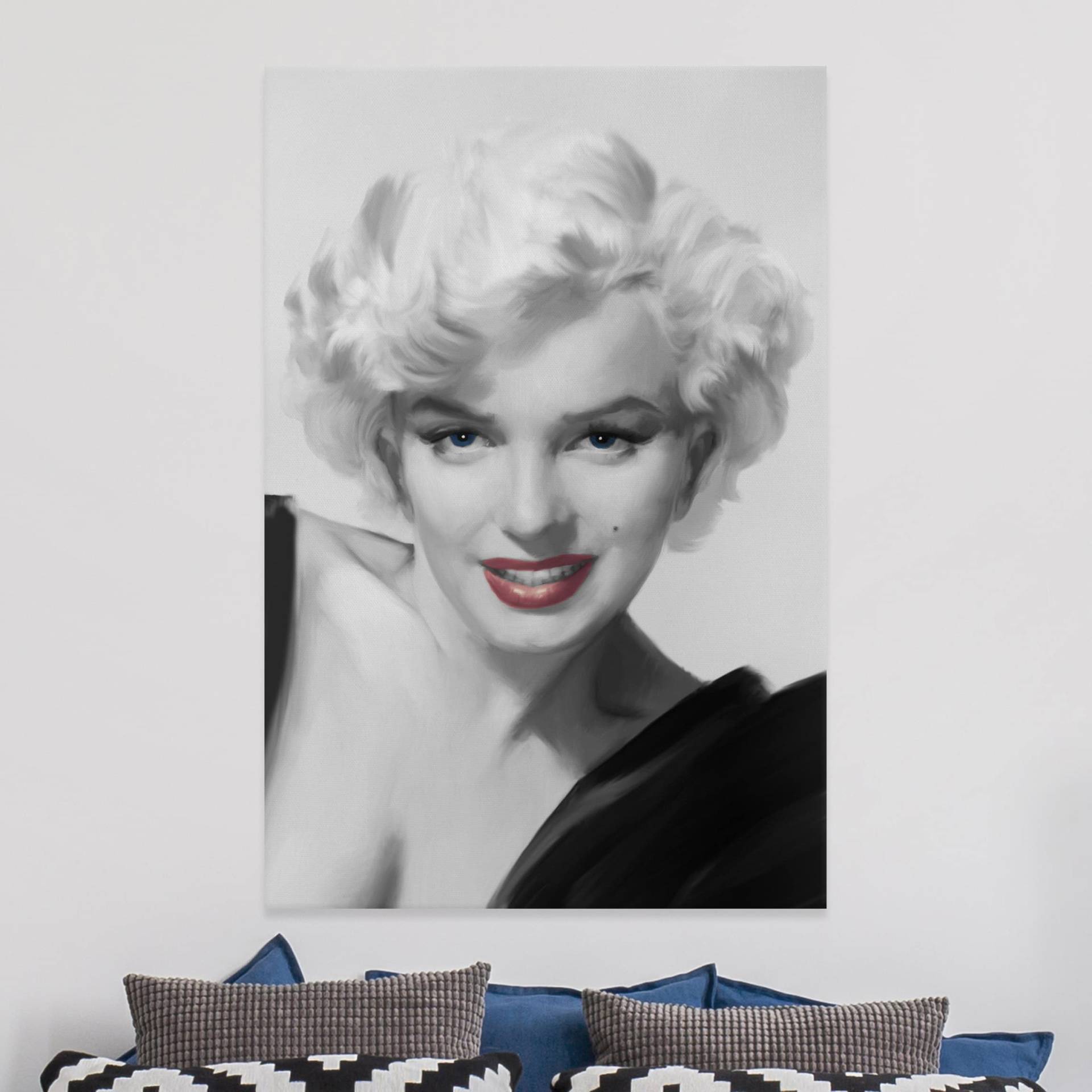 Leinwandbild Schwarz-Weiß Marilyn auf Sofa von Klebefieber