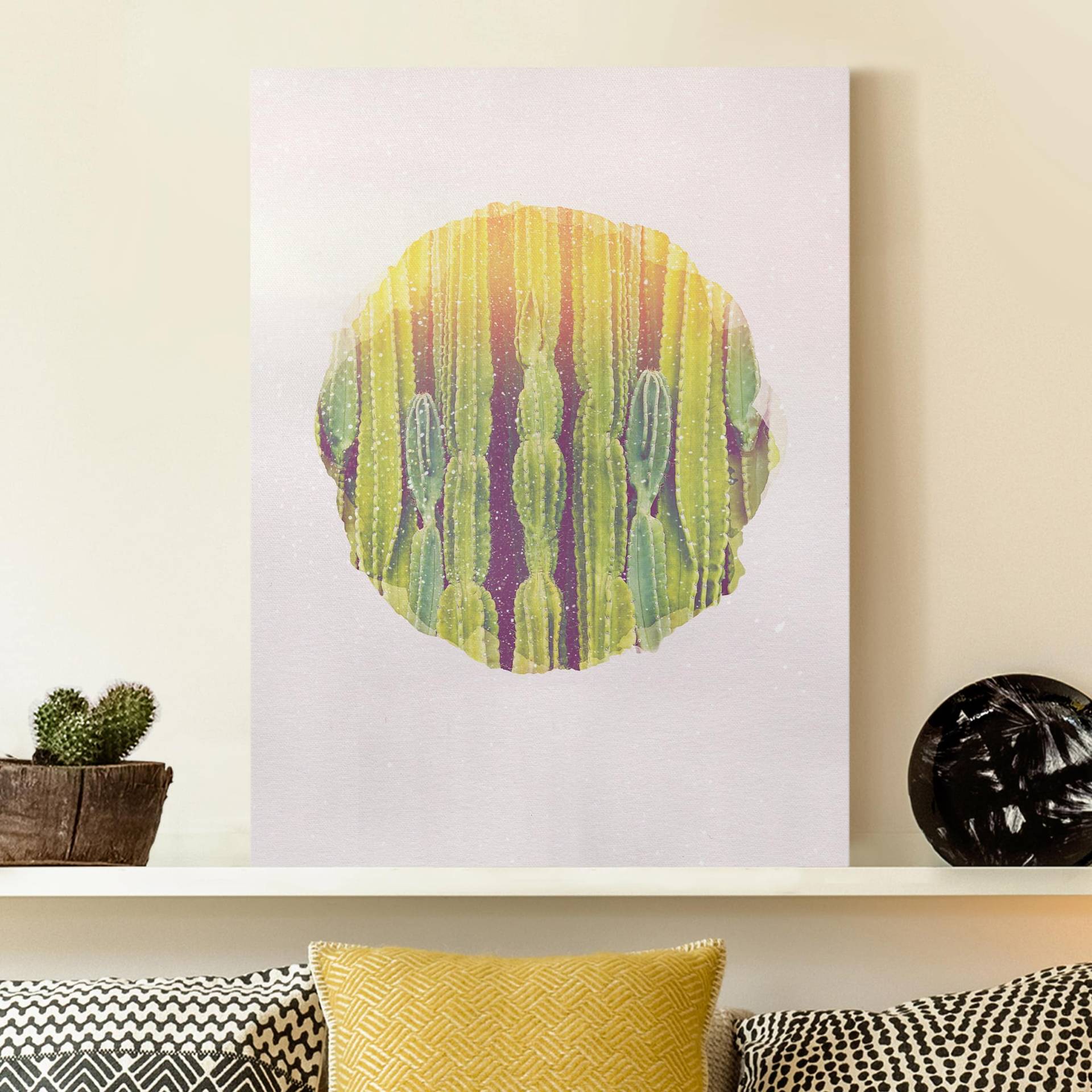 Leinwandbild Wasserfarben - Kaktus Wand von Klebefieber
