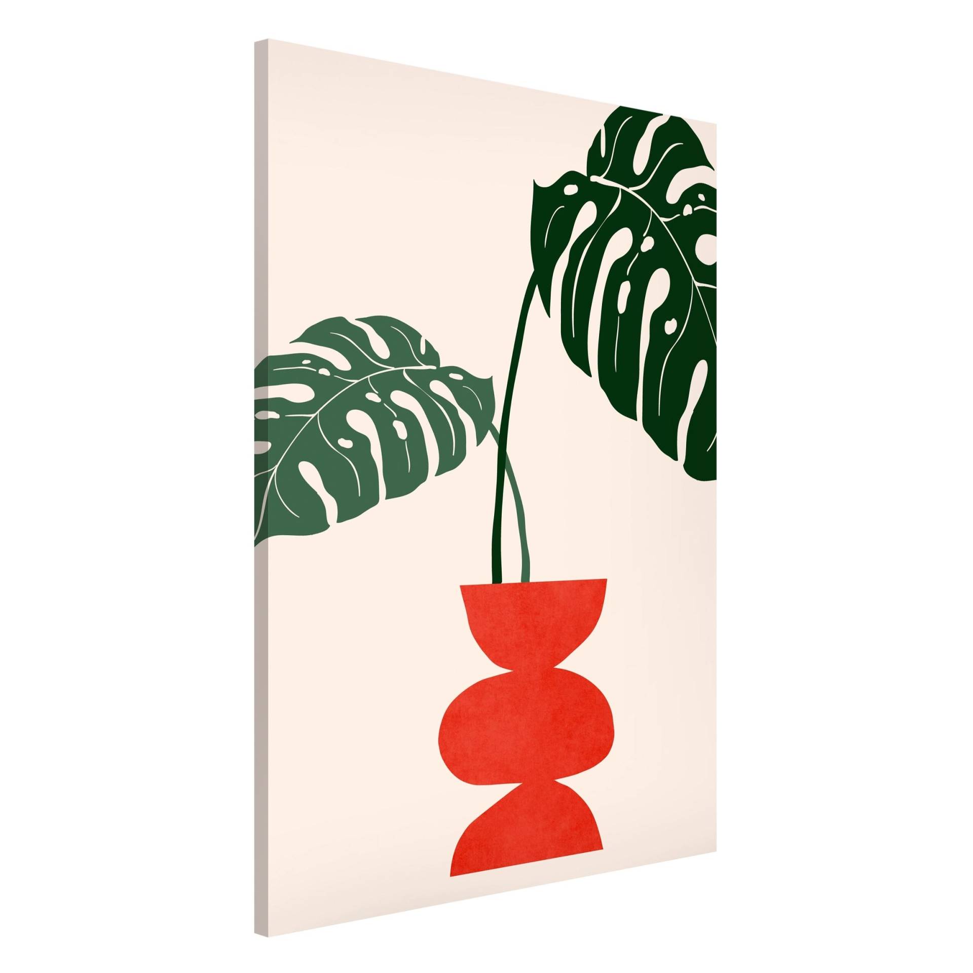 Magnettafel Monstera in roter Vase von Klebefieber