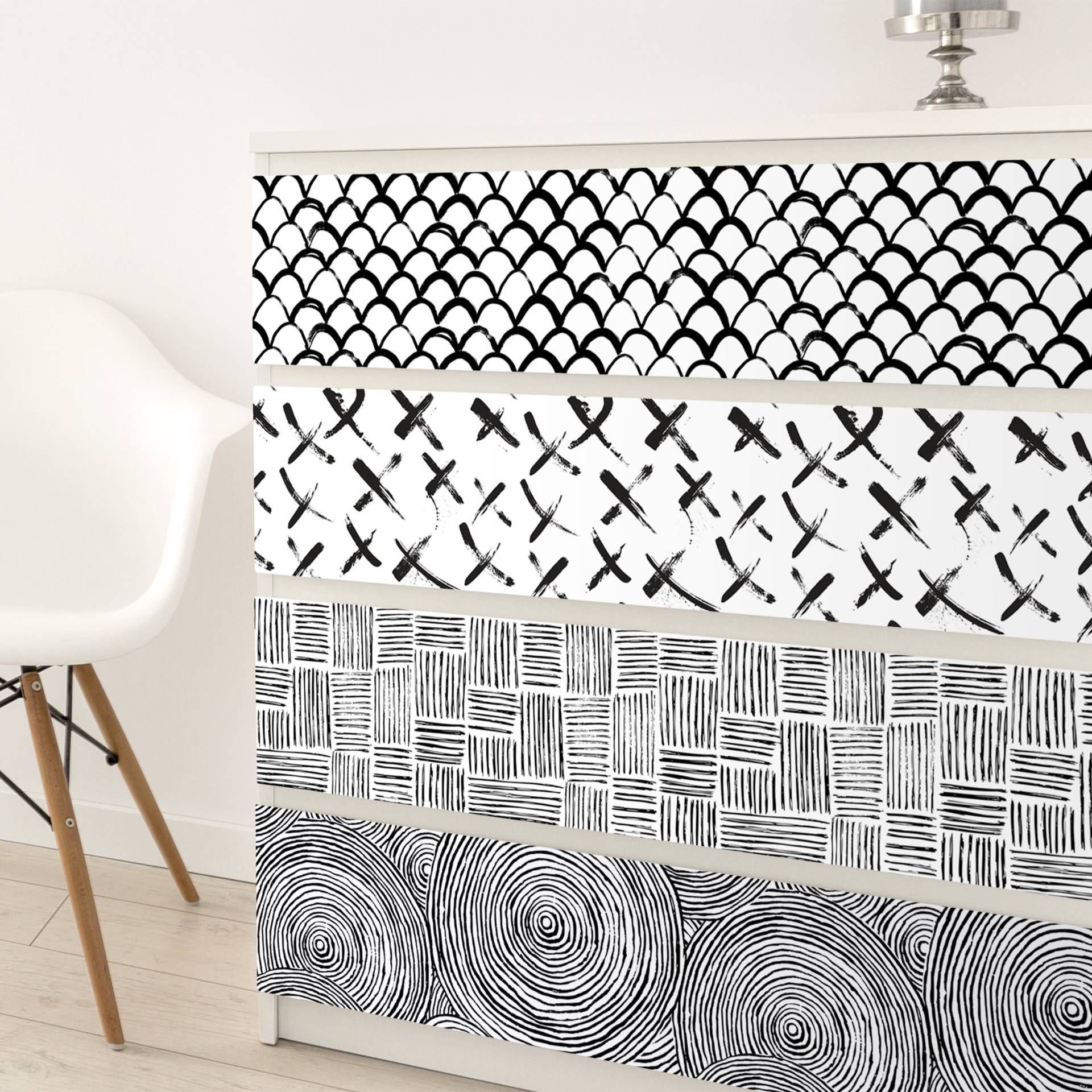 Möbelfolie Muster Set aus 4 modernen Pinselstriche-Mustern von Klebefieber