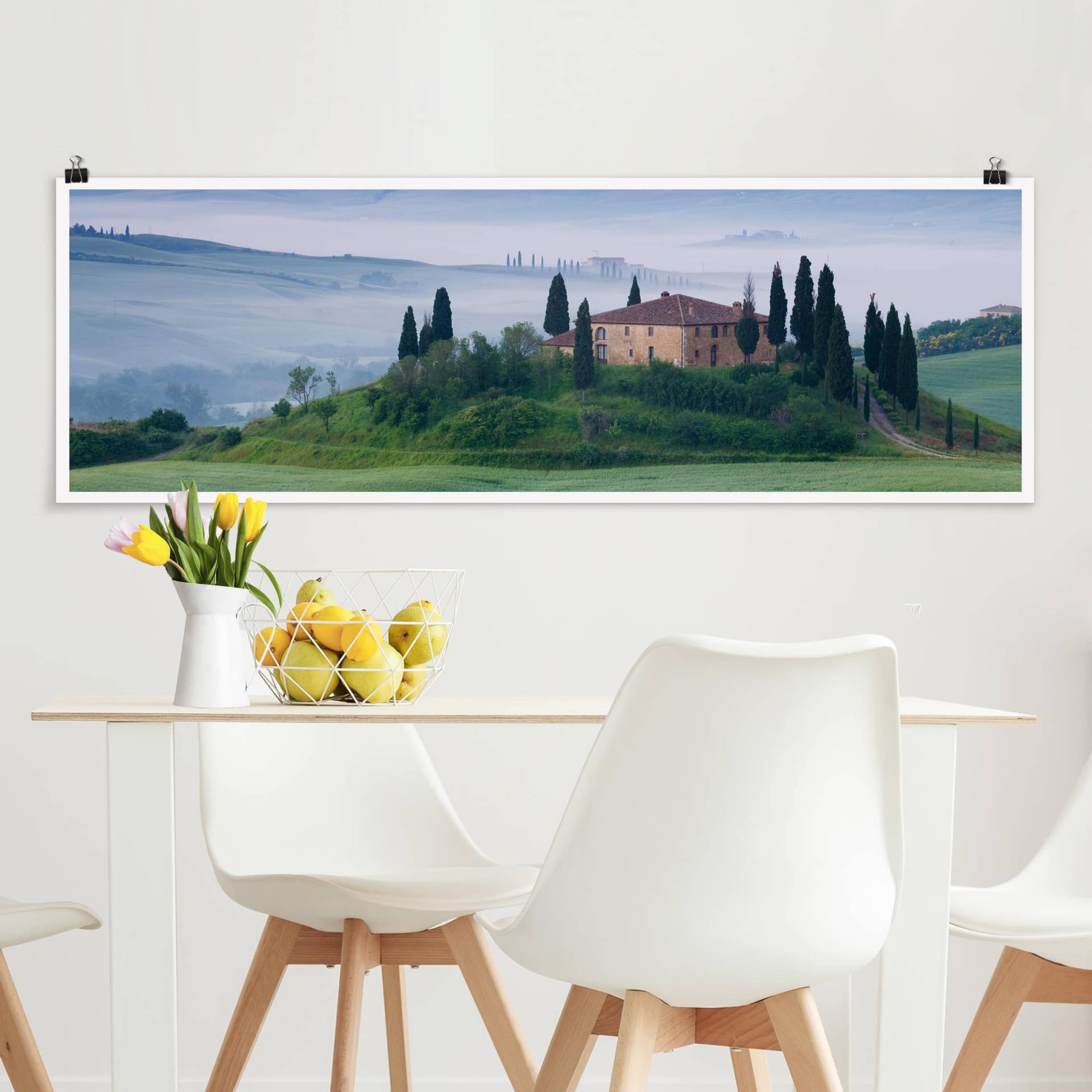 Panorama Poster Natur & Landschaft Sonnenaufgang in der Toskana von Klebefieber