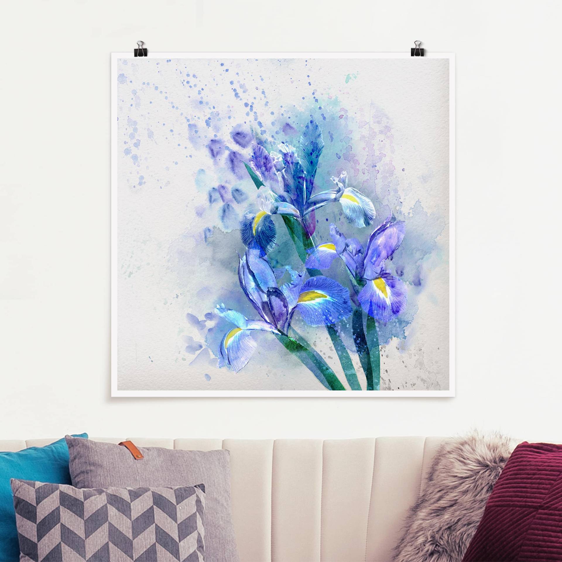 Poster Aquarell Blumen Iris von Klebefieber