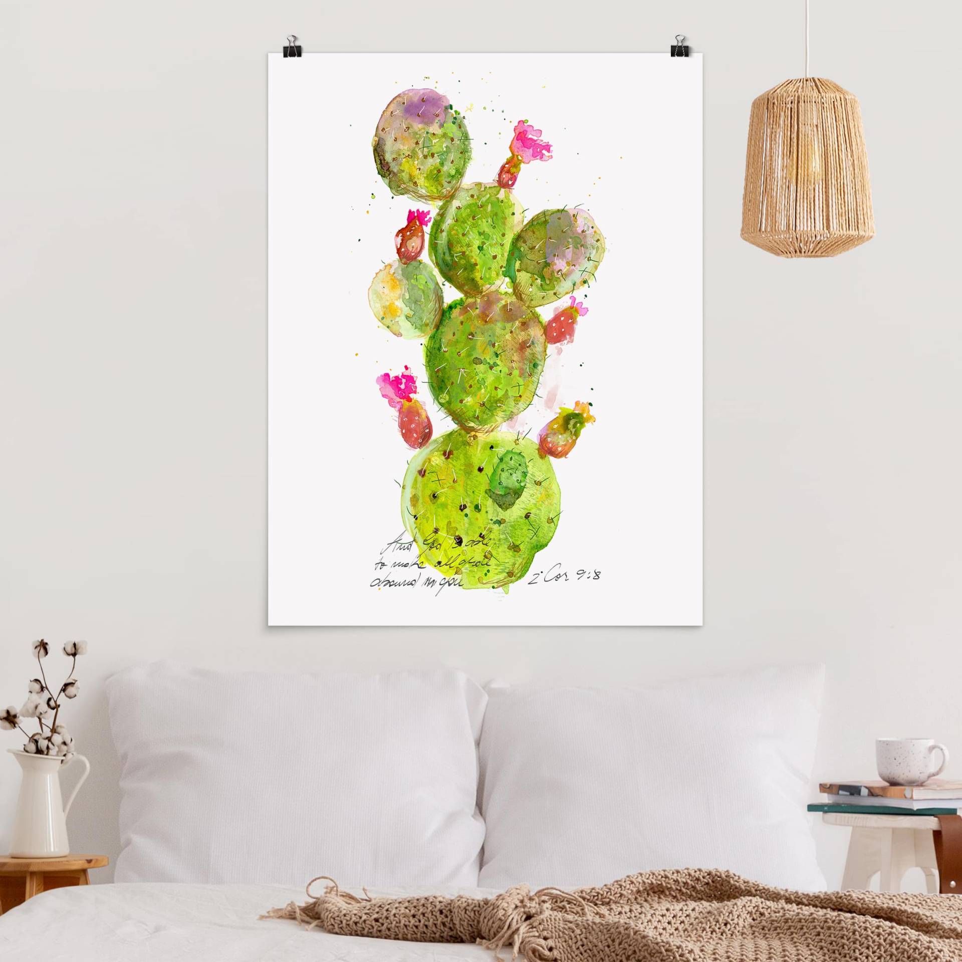 Poster Blumen Kaktus mit Bibelvers III von Klebefieber