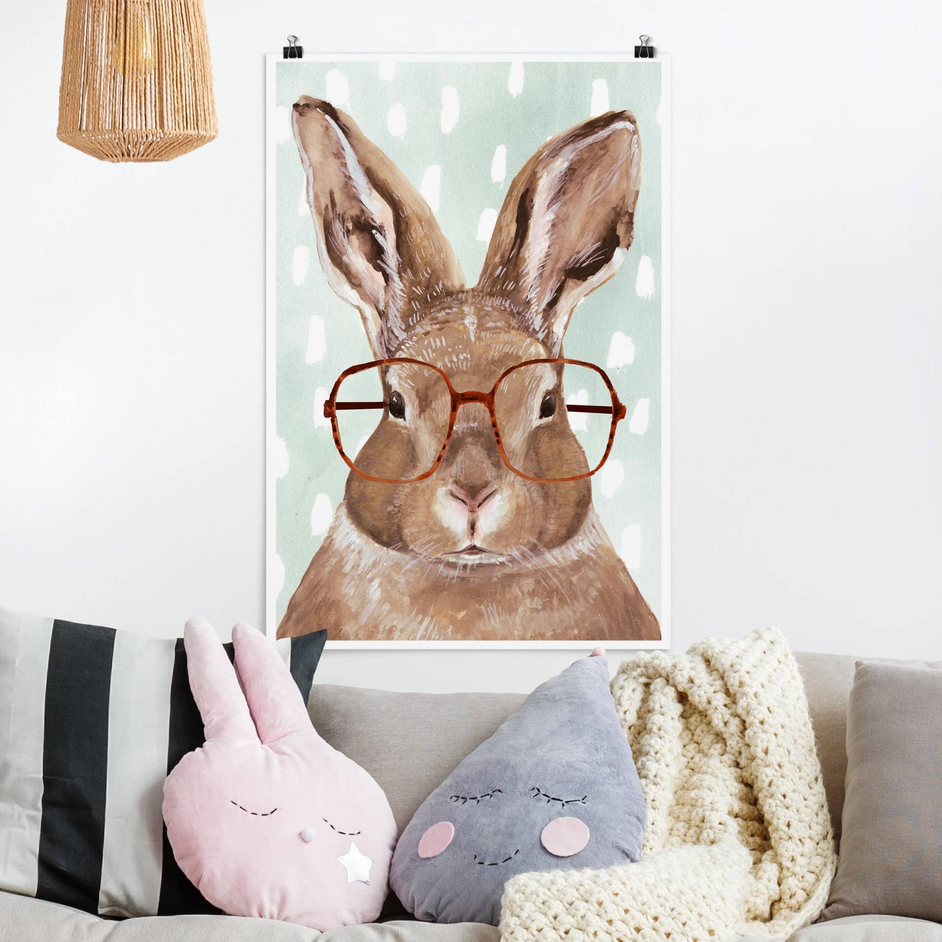 Poster Kinderzimmer Bebrillte Tiere - Hase von Klebefieber