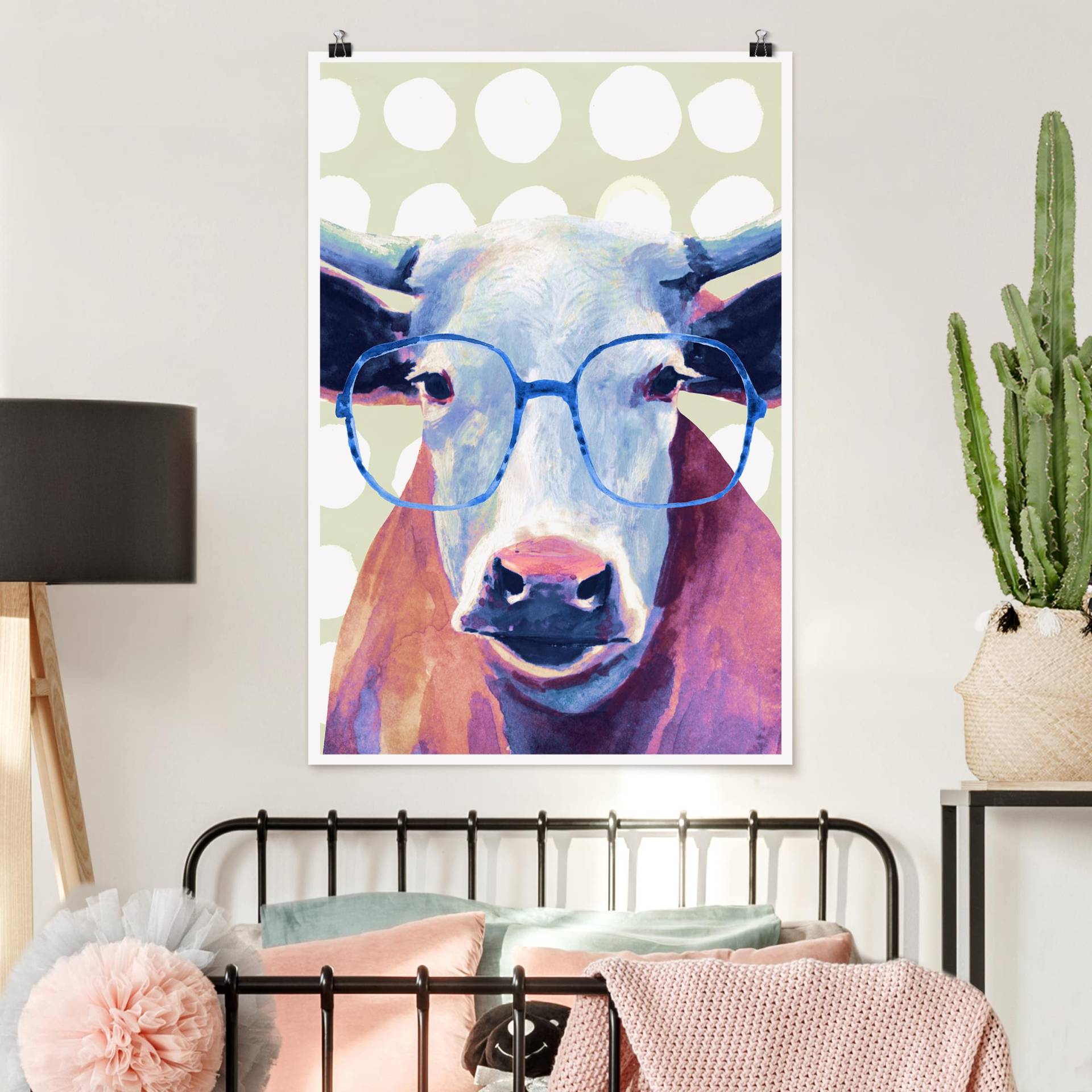 Poster Kinderzimmer Bebrillte Tiere - Kuh von Klebefieber