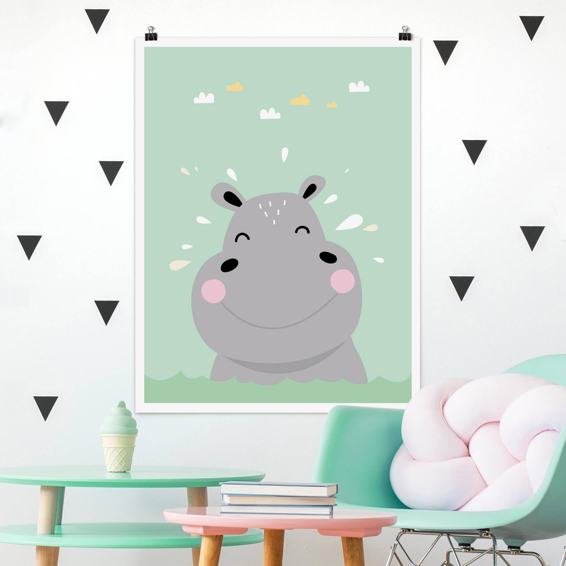 Poster Kinderzimmer Das glückliche Nilpferd von Klebefieber
