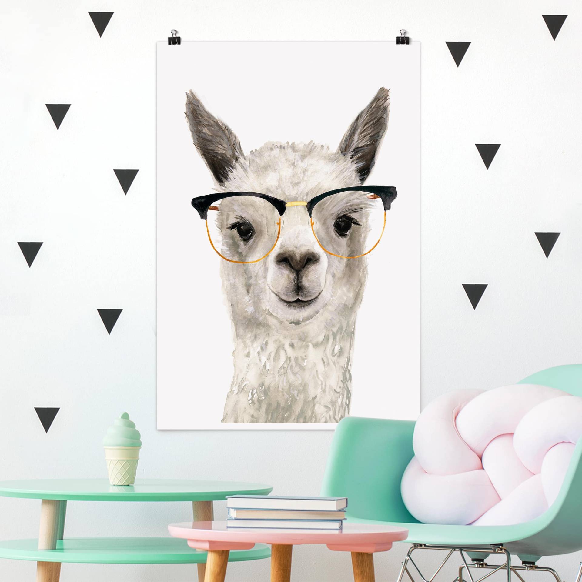 Poster Kinderzimmer Hippes Lama mit Brille I von Klebefieber