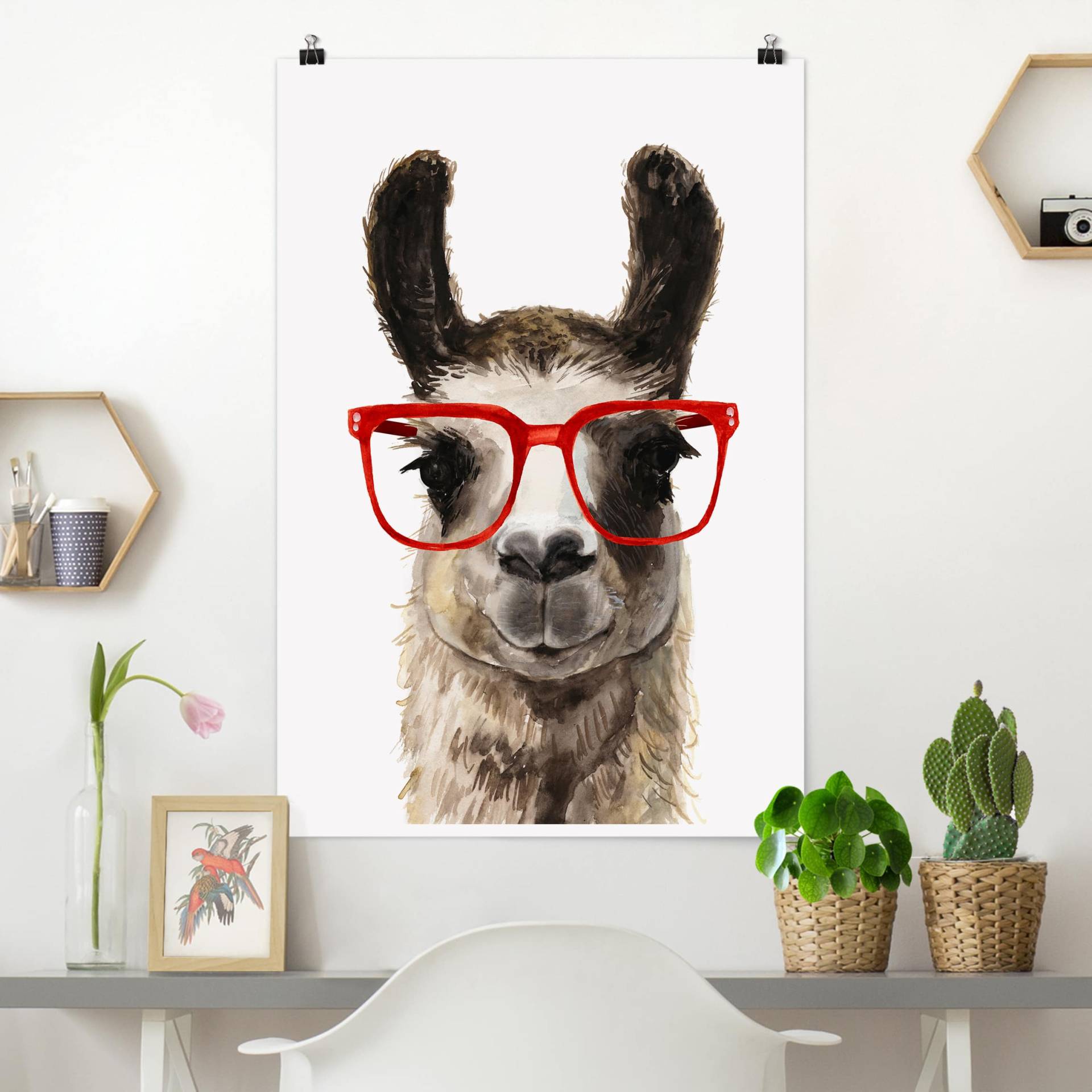 Poster Kinderzimmer Hippes Lama mit Brille II von Klebefieber