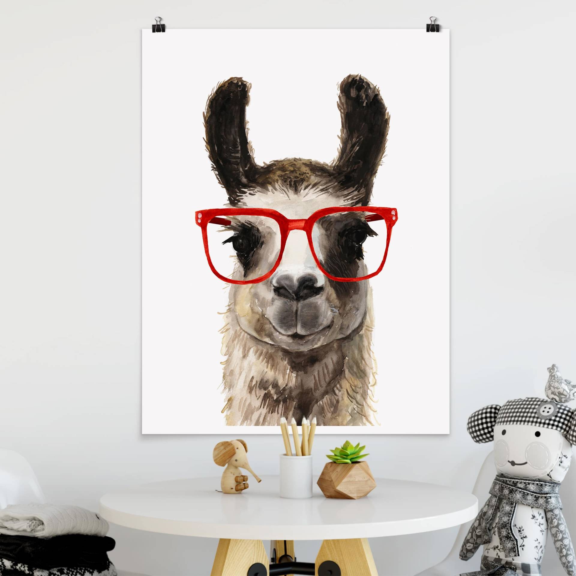 Poster Kinderzimmer Hippes Lama mit Brille II von Klebefieber