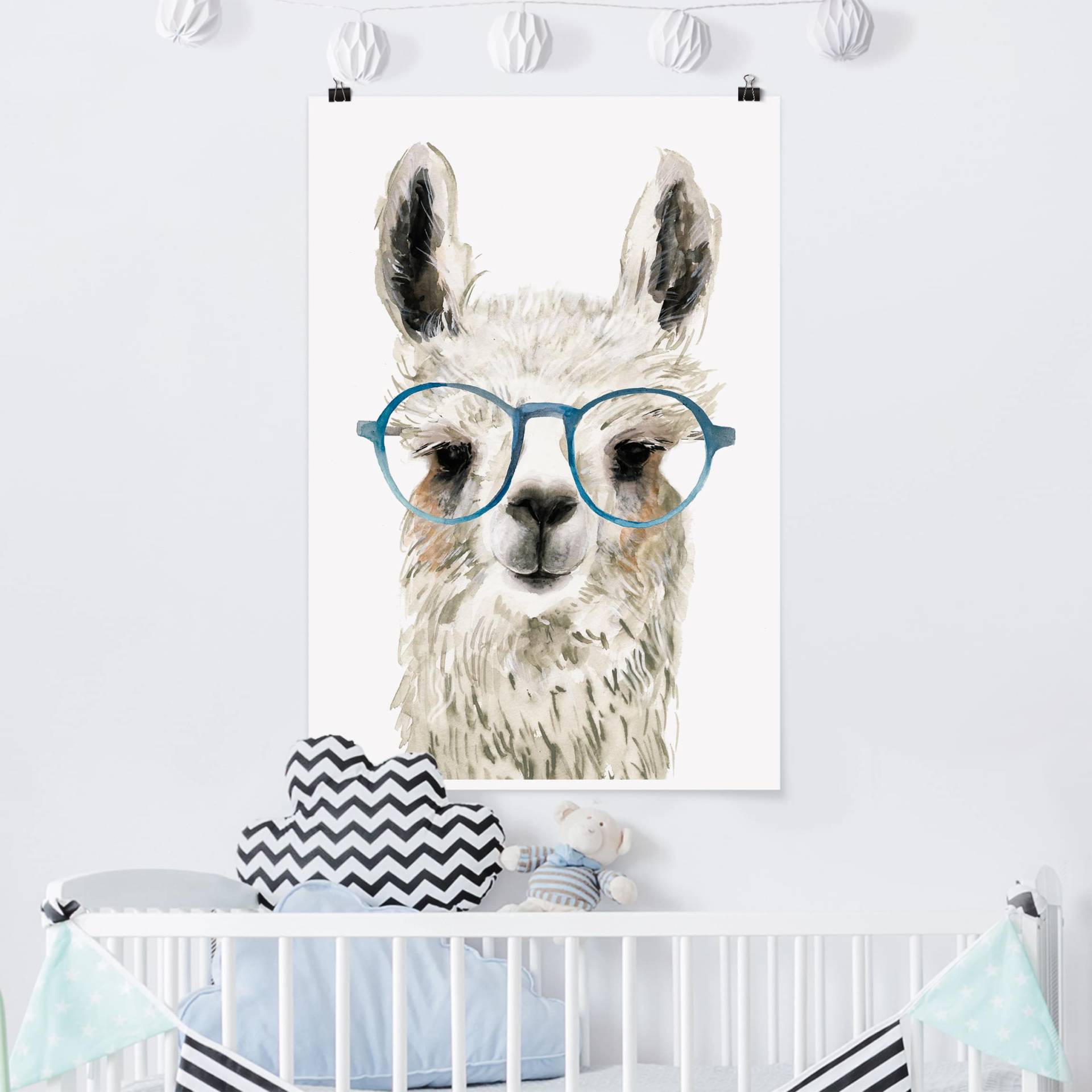 Poster Kinderzimmer Hippes Lama mit Brille III von Klebefieber