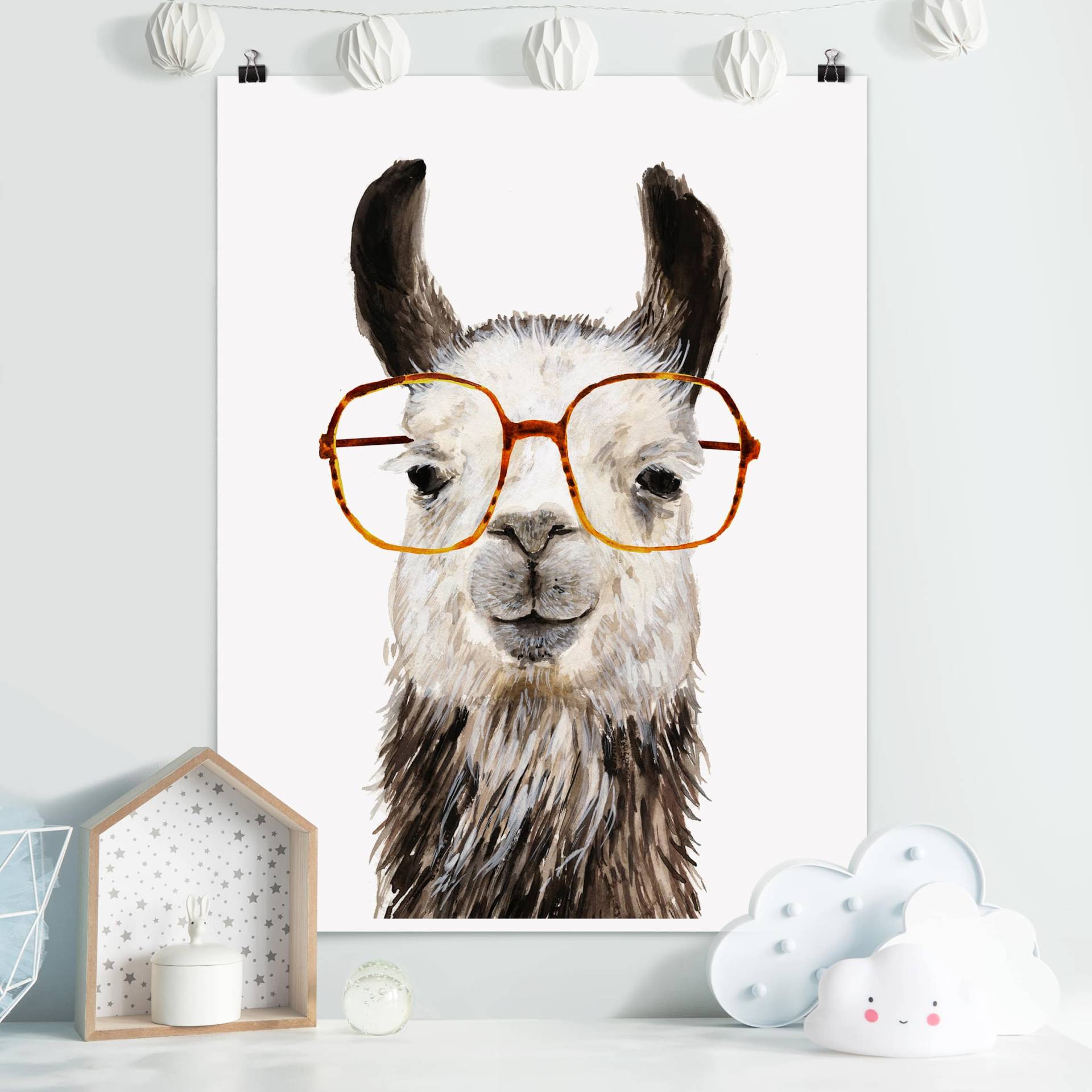 Poster Kinderzimmer Hippes Lama mit Brille IV von Klebefieber