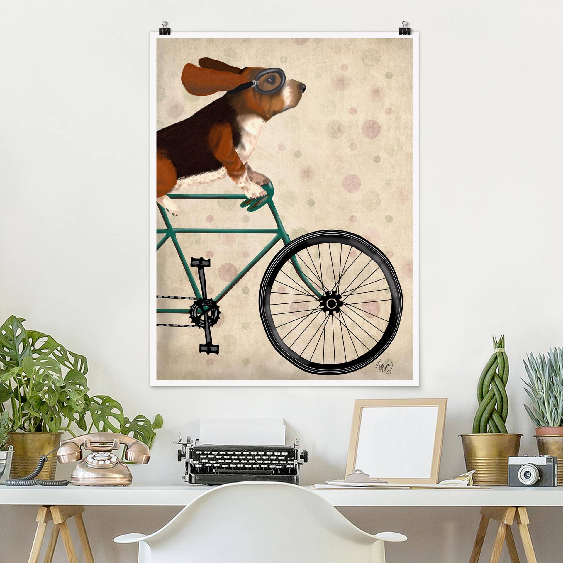 Poster Kinderzimmer Radtour - Basset auf Fahrrad von Klebefieber