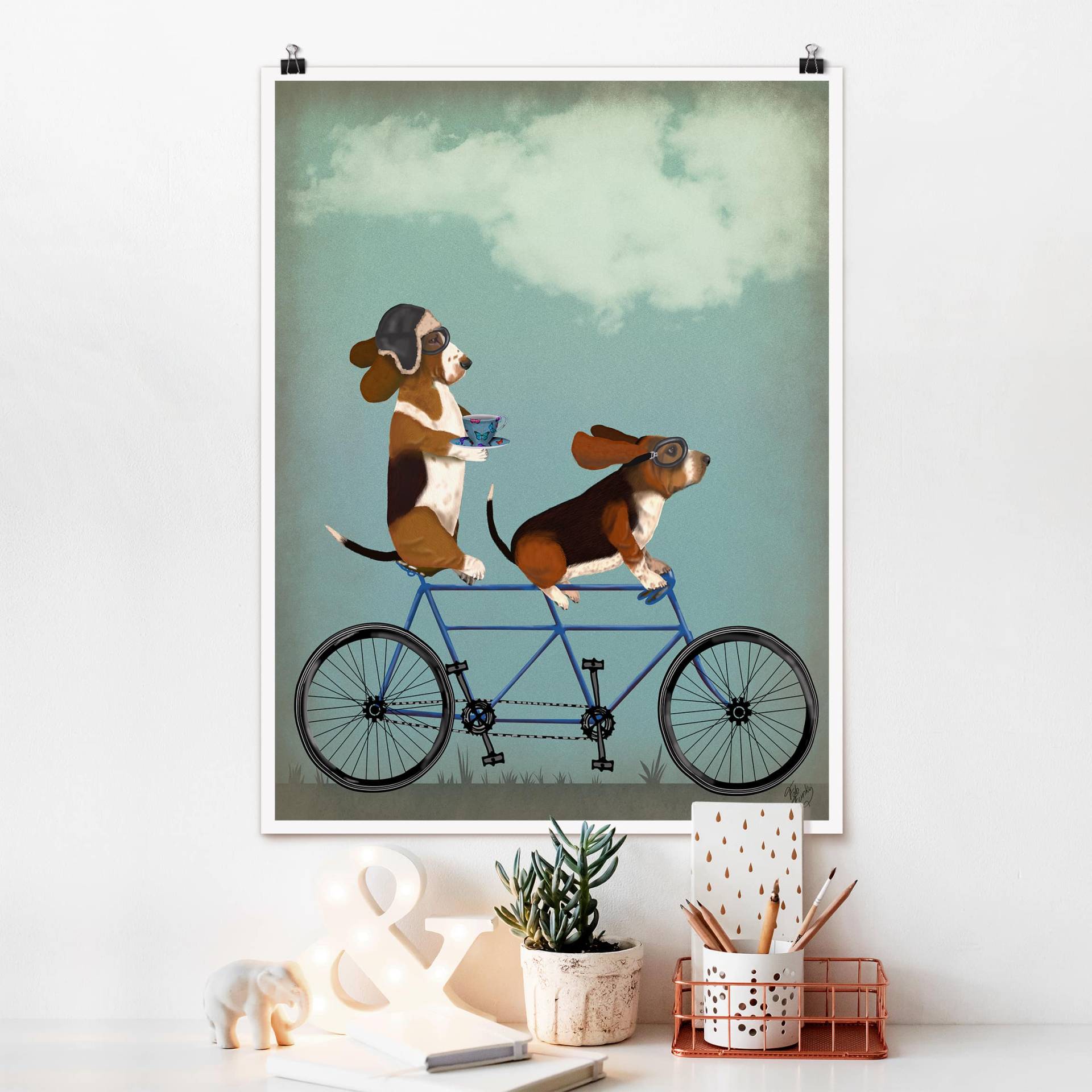 Poster Kinderzimmer Radtour - Bassets Tandem von Klebefieber