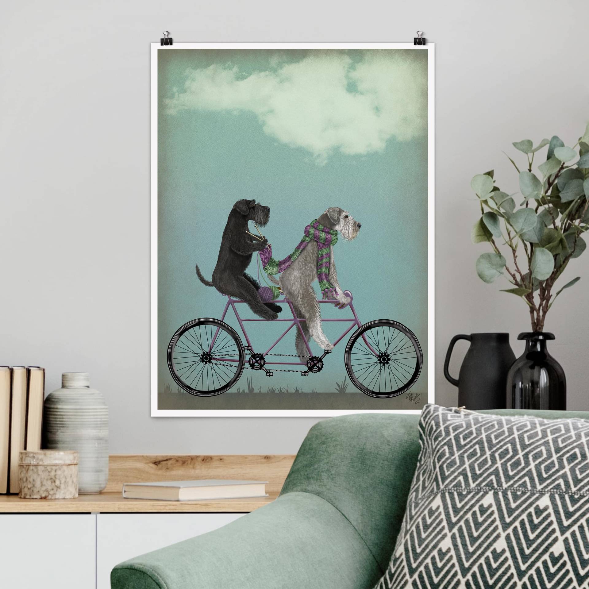 Poster Kinderzimmer Radtour - Schnauzer Tandem von Klebefieber