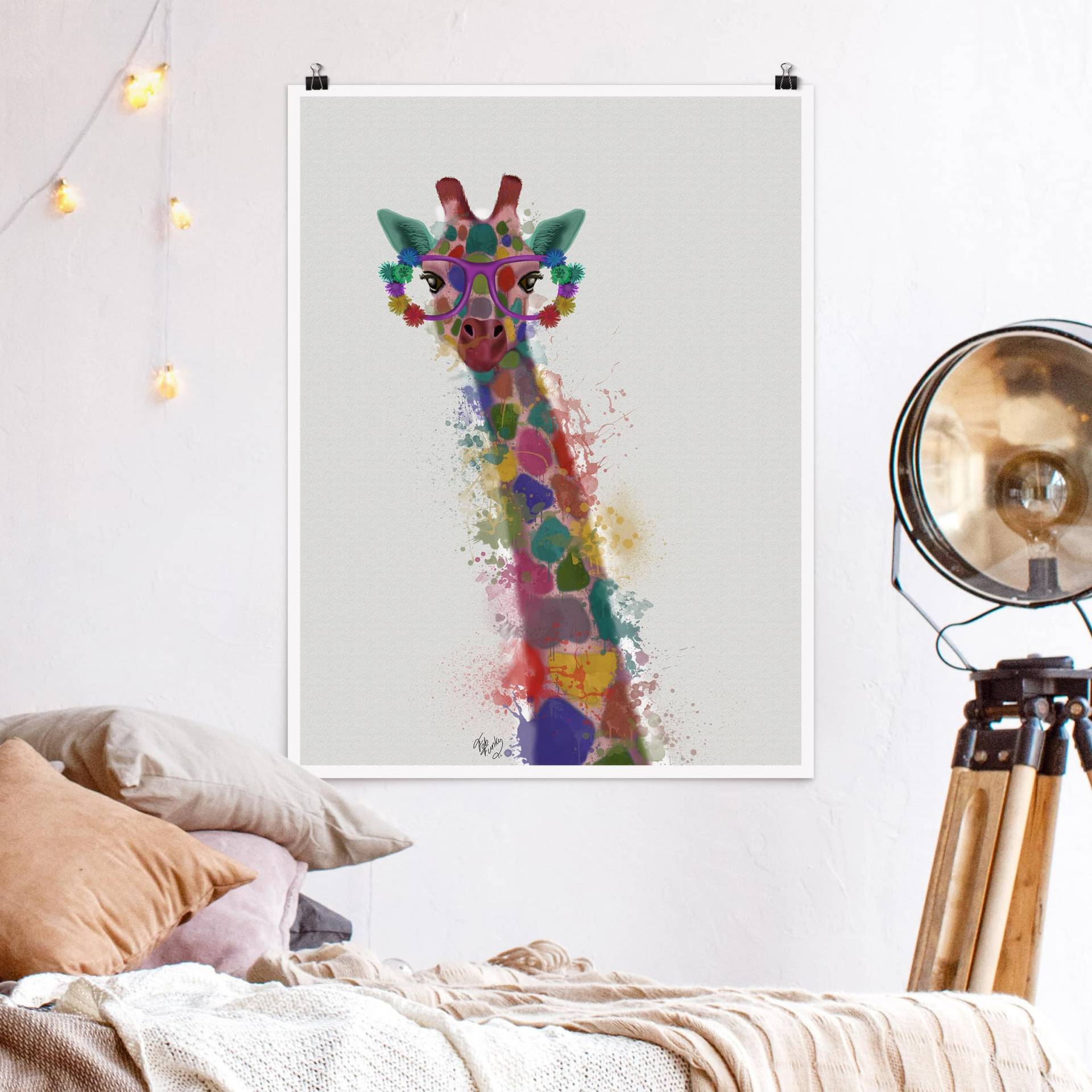 Poster Kinderzimmer Regenbogen Splash Giraffe von Klebefieber