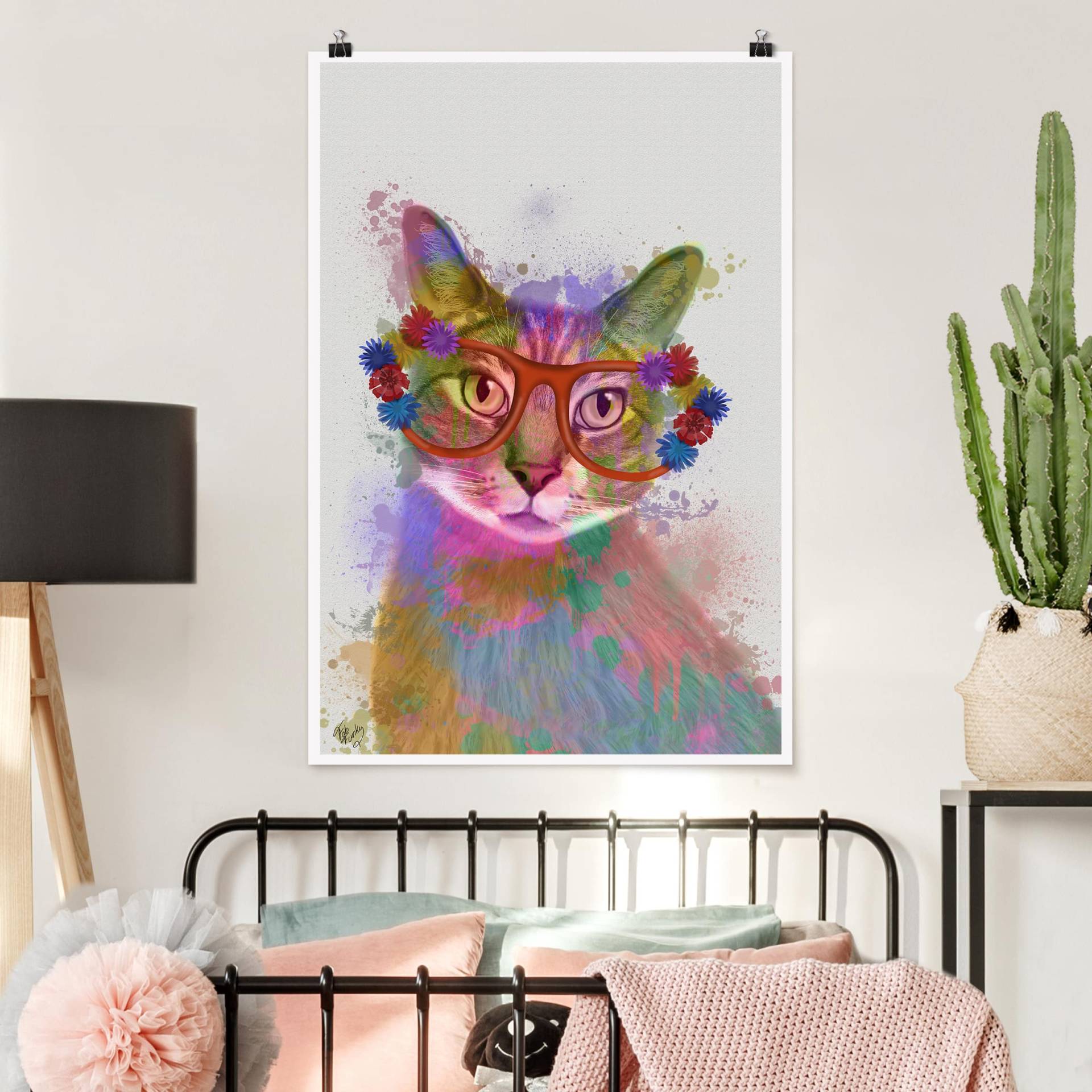 Poster Kinderzimmer Regenbogen Splash Katze von Klebefieber