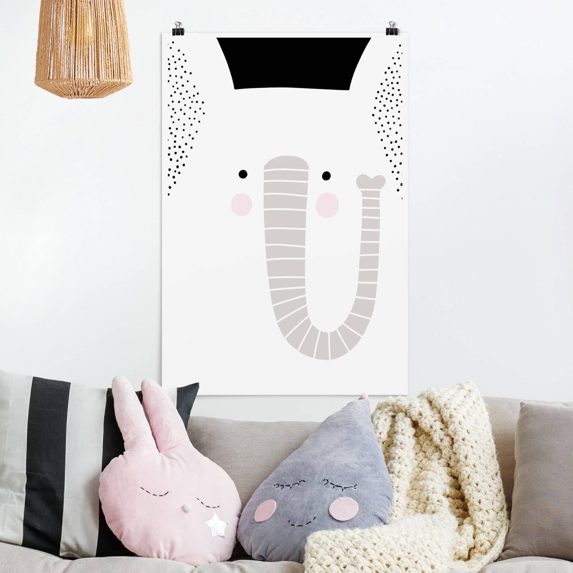 Poster Kinderzimmer Tierpark mit Mustern - Elefant von Klebefieber