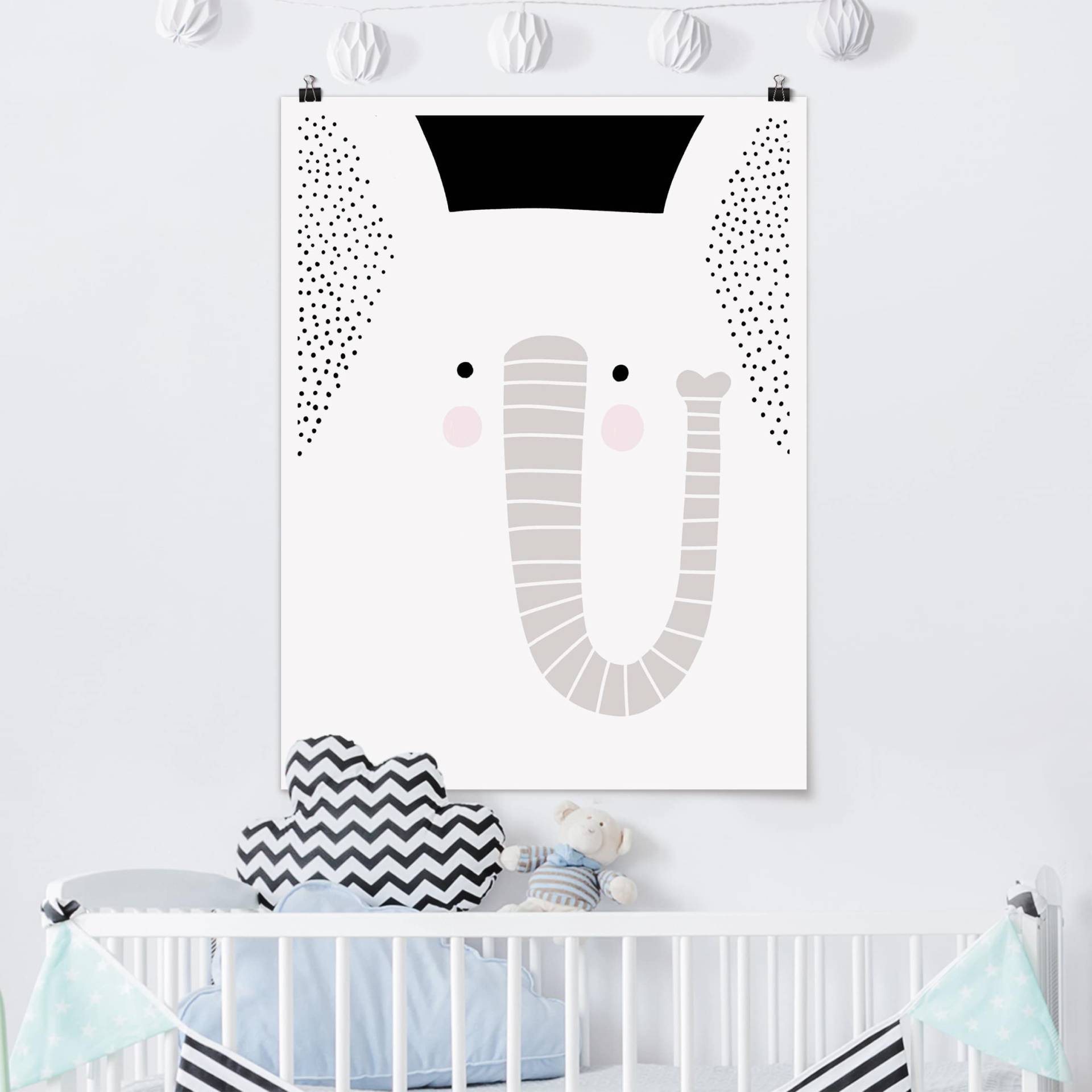 Poster Kinderzimmer Tierpark mit Mustern - Elefant von Klebefieber