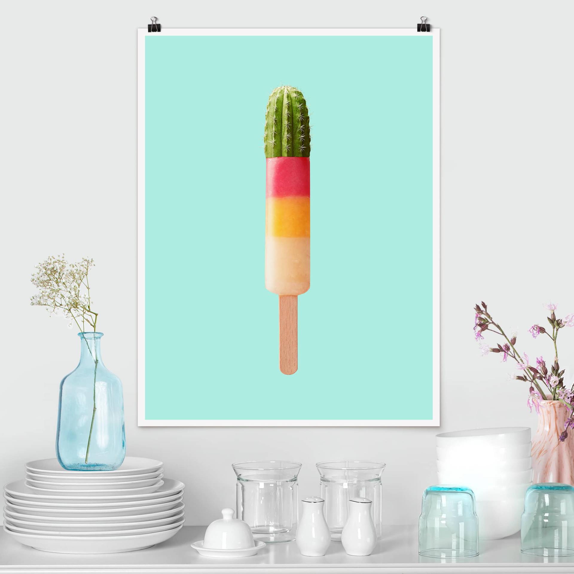 Poster Kunstdruck Eis mit Kaktus von Klebefieber