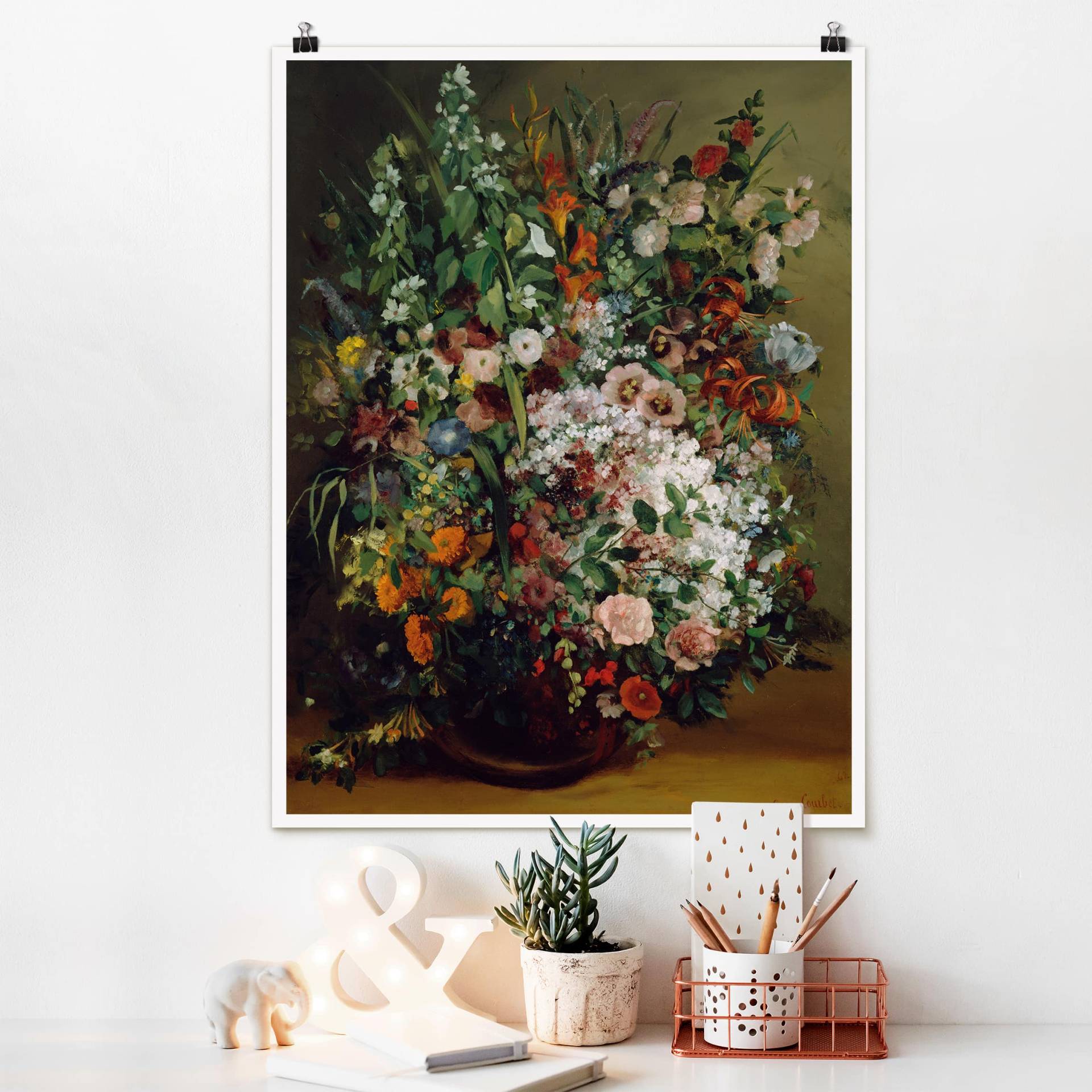 Poster Kunstdruck Gustave Courbet - Blumenstrauß in Vase von Klebefieber