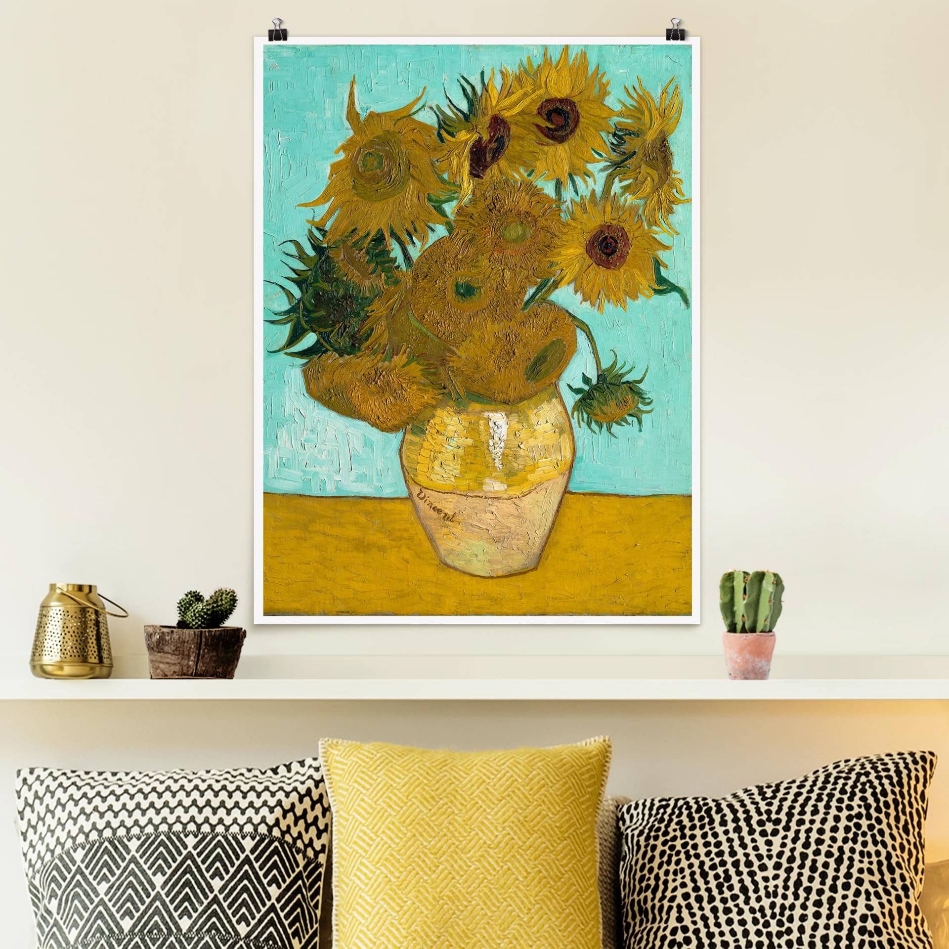 Poster Kunstdruck Vincent van Gogh - Vase mit Sonnenblumen von Klebefieber