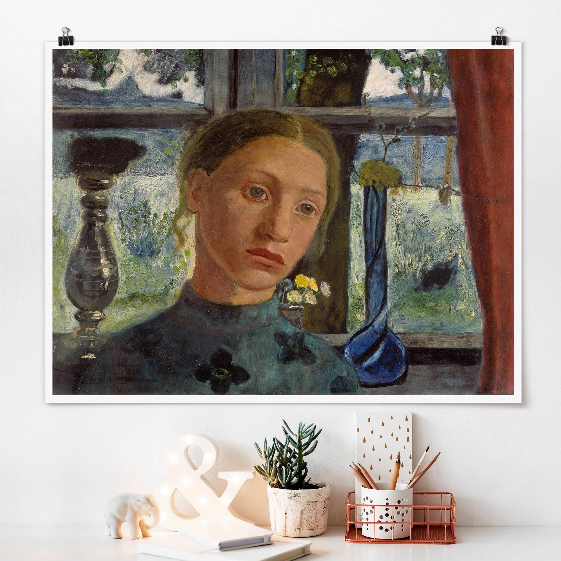 Poster Paula Modersohn-Becker - Mädchenkopf vor Fenster von Klebefieber