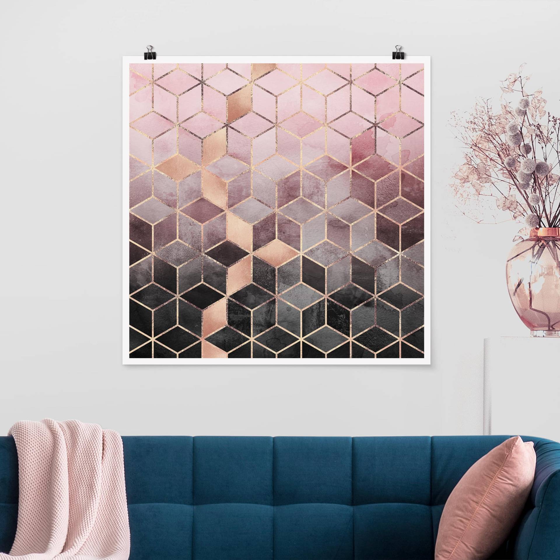 Poster Rosa Grau goldene Geometrie von Klebefieber