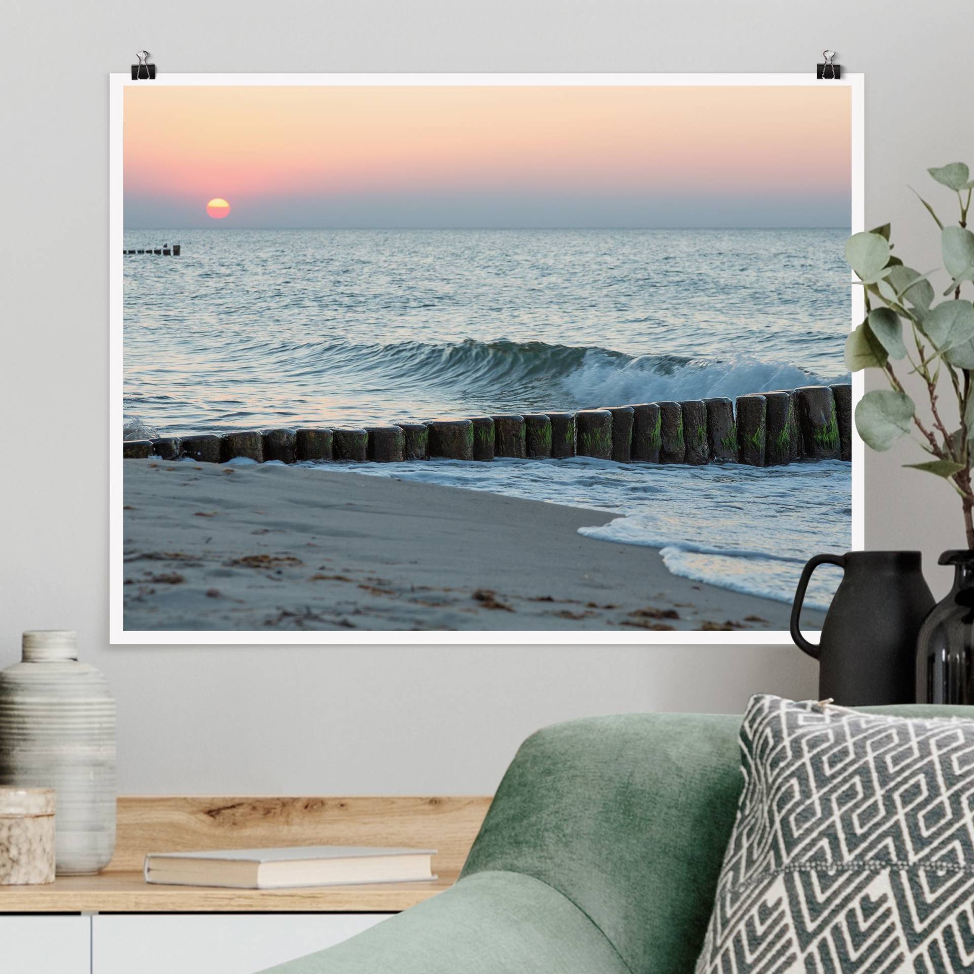 Poster Sonnenuntergang am Meer von Klebefieber