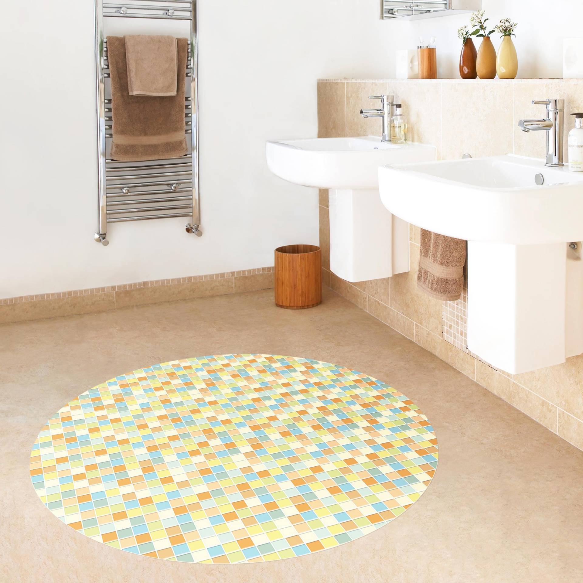 Runder Vinyl-Teppich Mosaikfliesen Sommerset von Klebefieber
