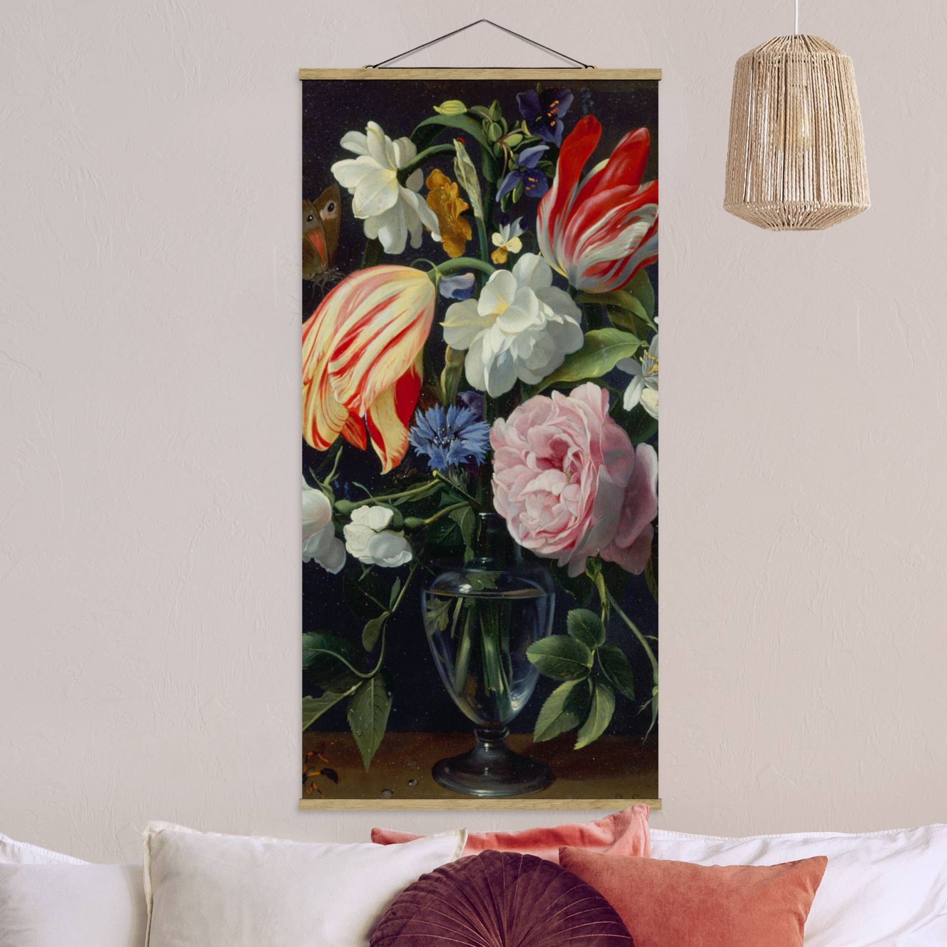 Stoffbild mit Posterleisten Daniel Seghers - Vase mit Blumen von Klebefieber