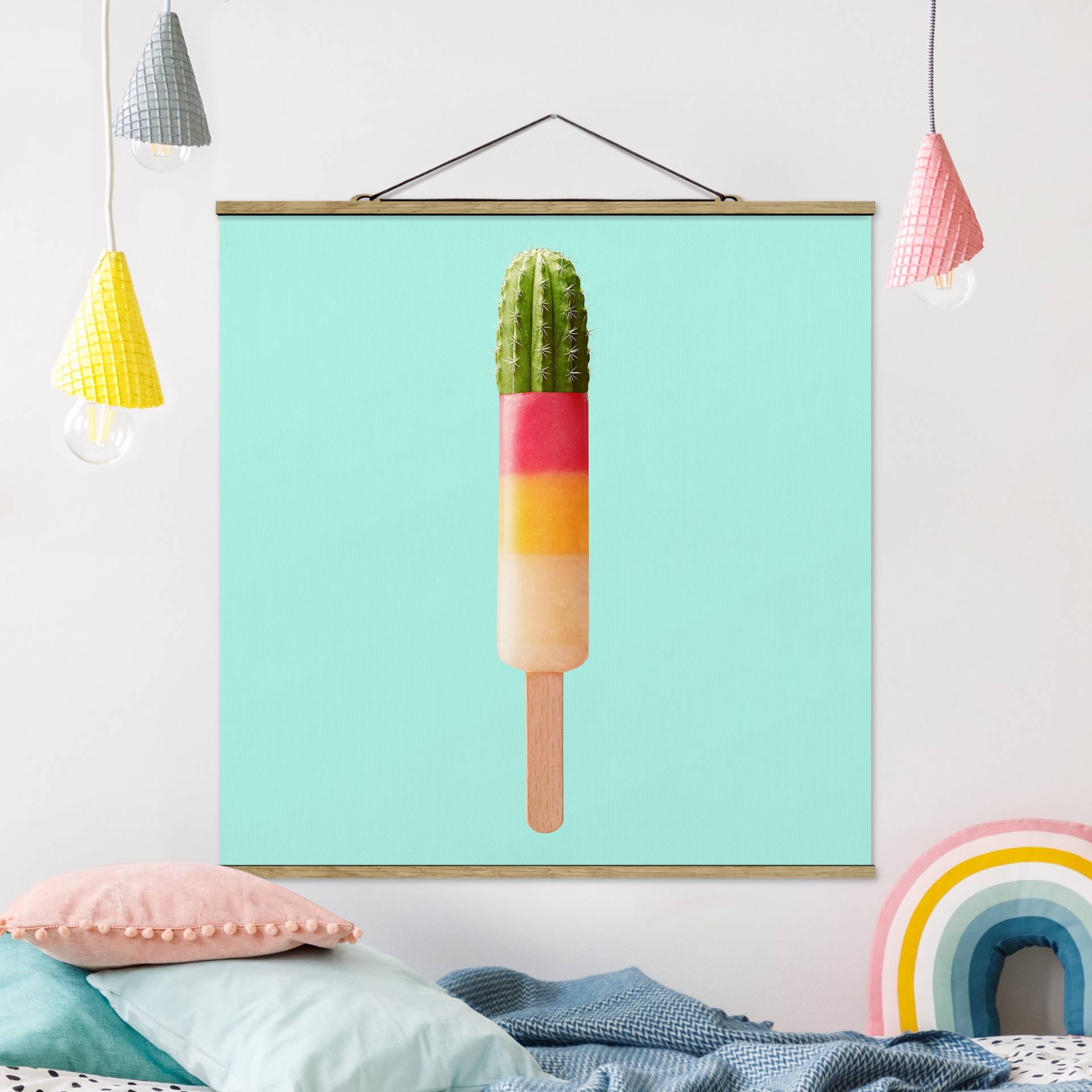 Stoffbild mit Posterleisten Eis mit Kaktus von Klebefieber
