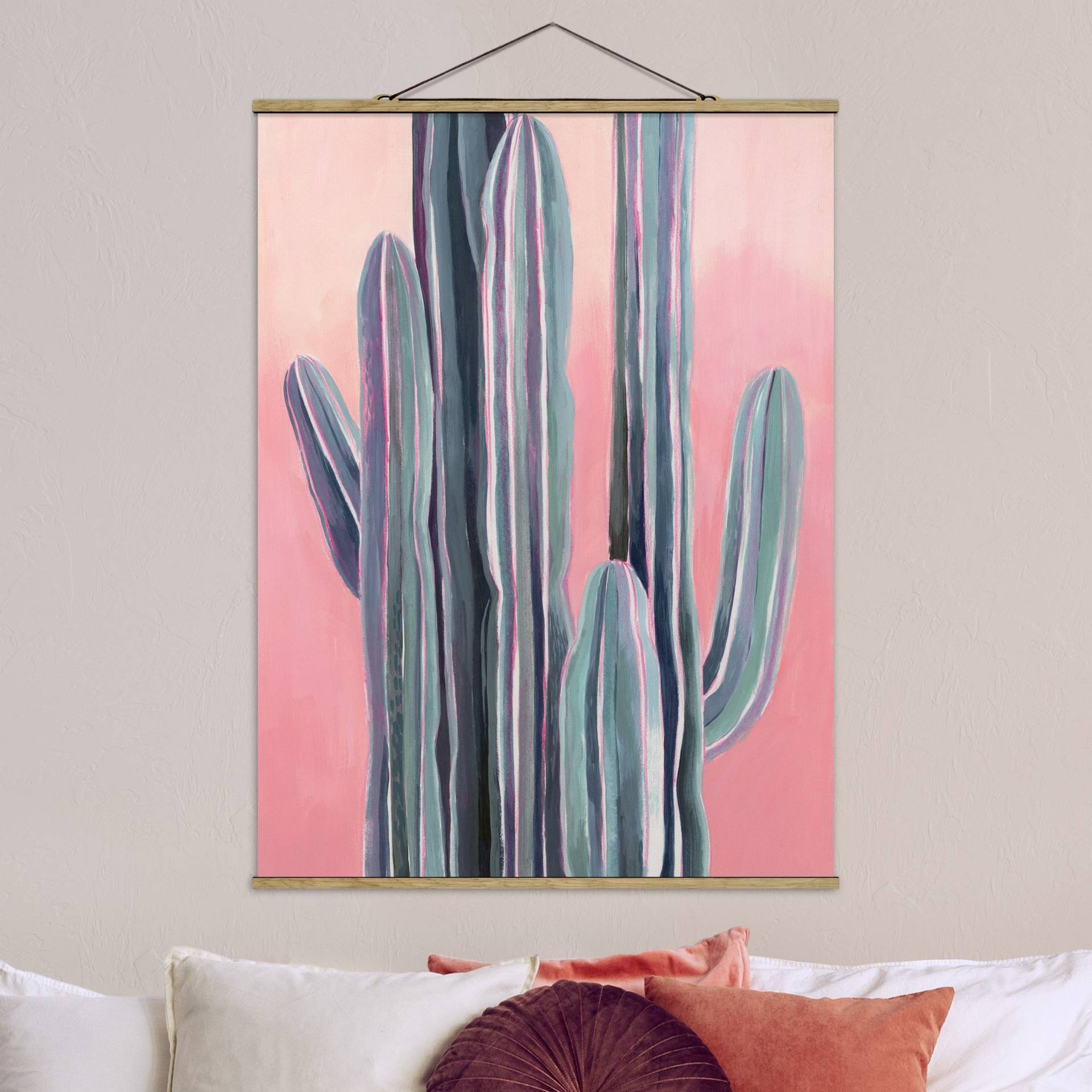 Stoffbild mit Posterleisten Kaktus auf Rosa I von Klebefieber