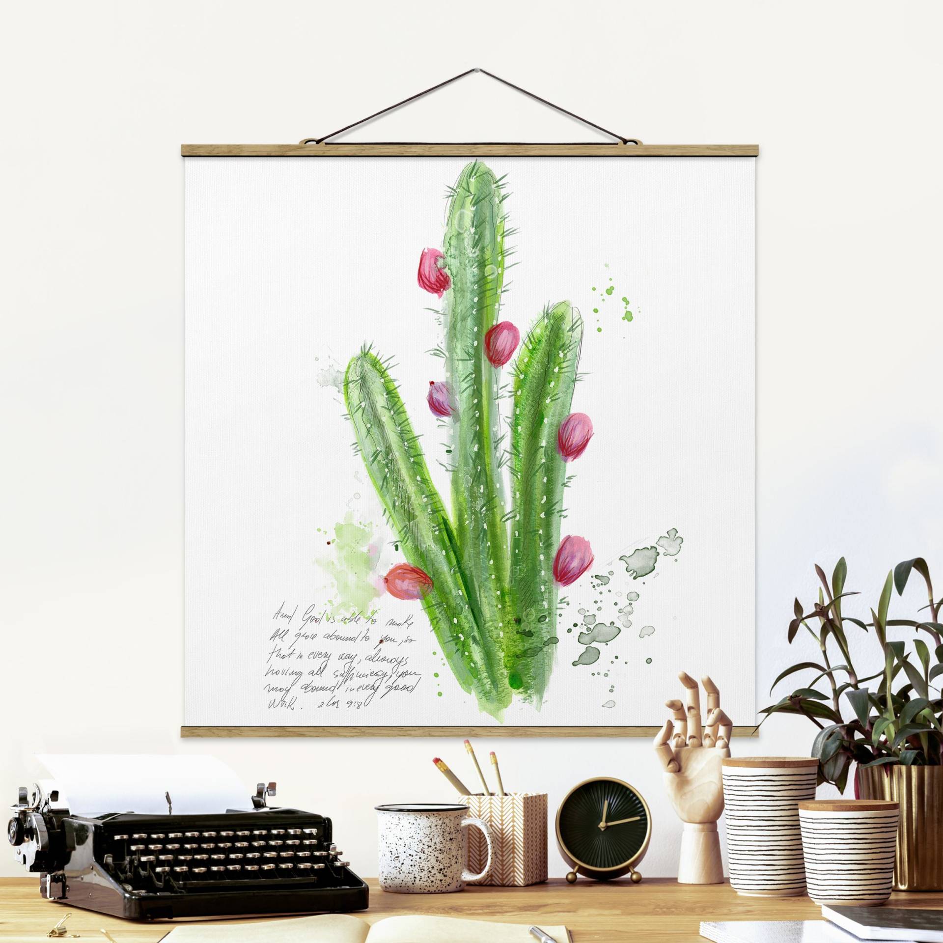 Stoffbild mit Posterleisten Kaktus mit Bibelvers II von Klebefieber