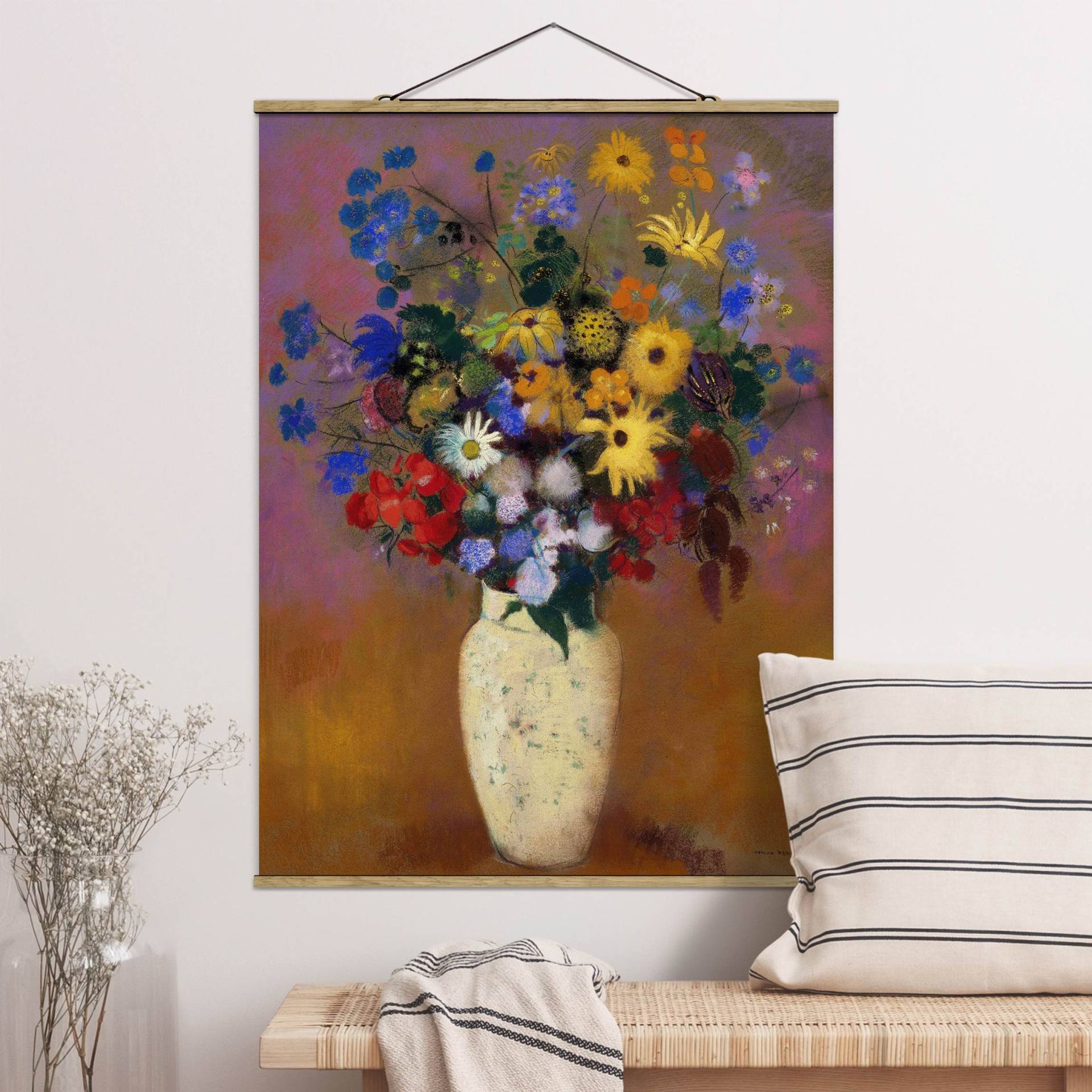 Stoffbild mit Posterleisten Odilon Redon - Blumen in einer Vase von Klebefieber