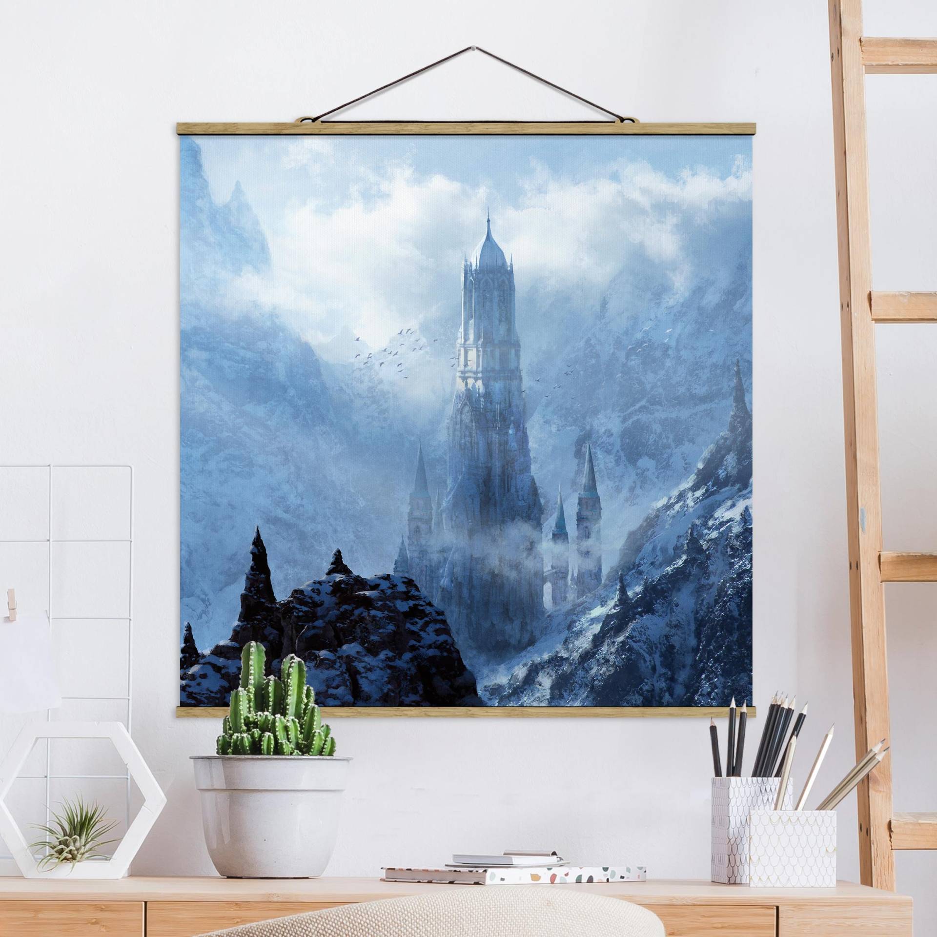 Stoffbild mit Posterleisten Phantastisches Schloss im Schnee von Klebefieber