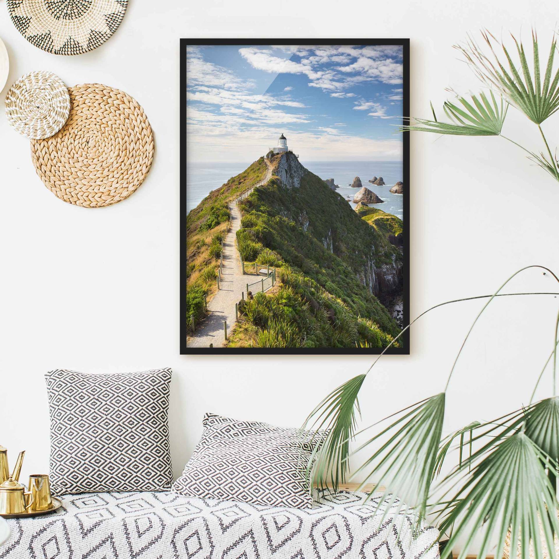 Strand Bild mit Rahmen Nugget Point Leuchtturm und Meer Neuseeland von Klebefieber