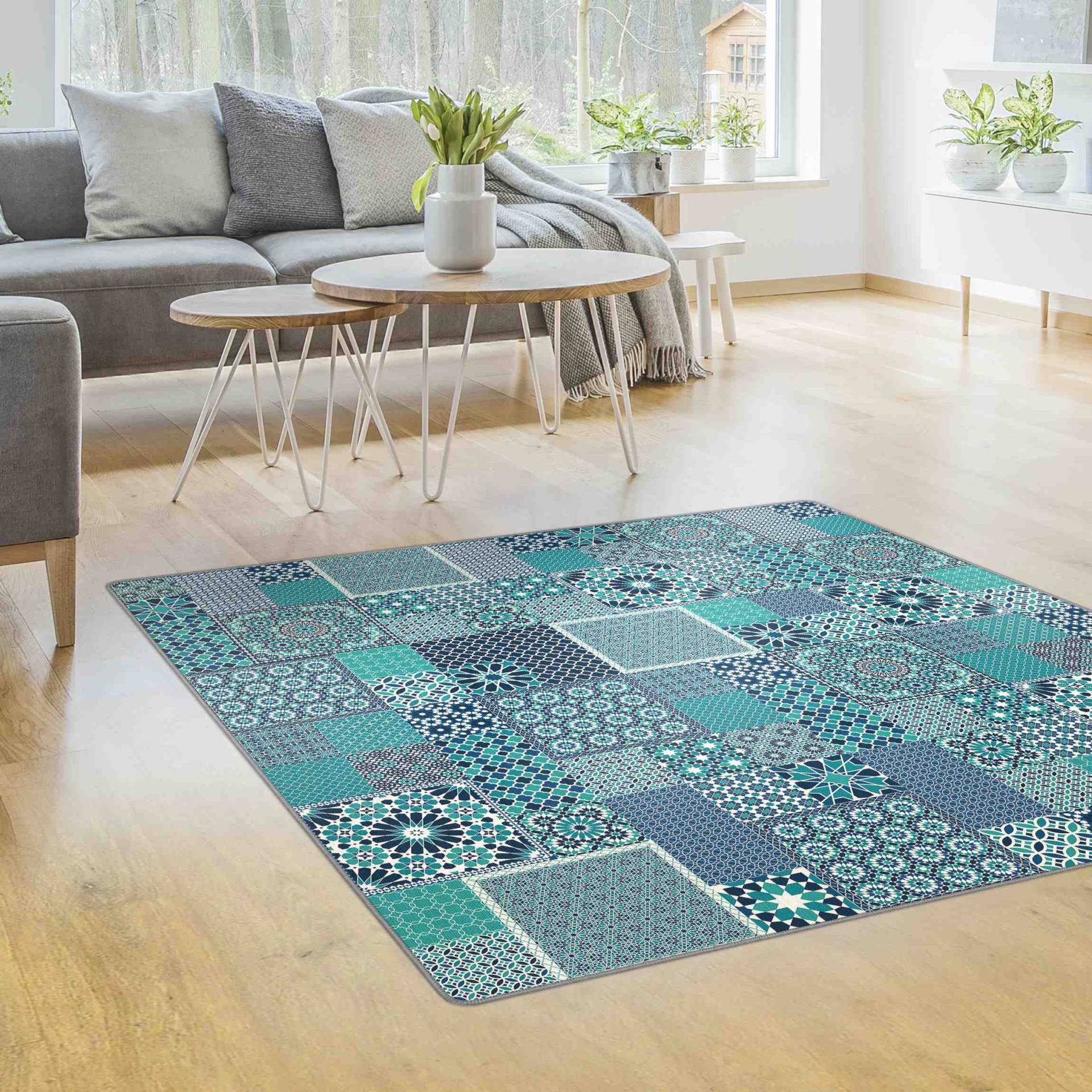 Teppich Marokkanische Mosaikfliesen türkis blau von Klebefieber