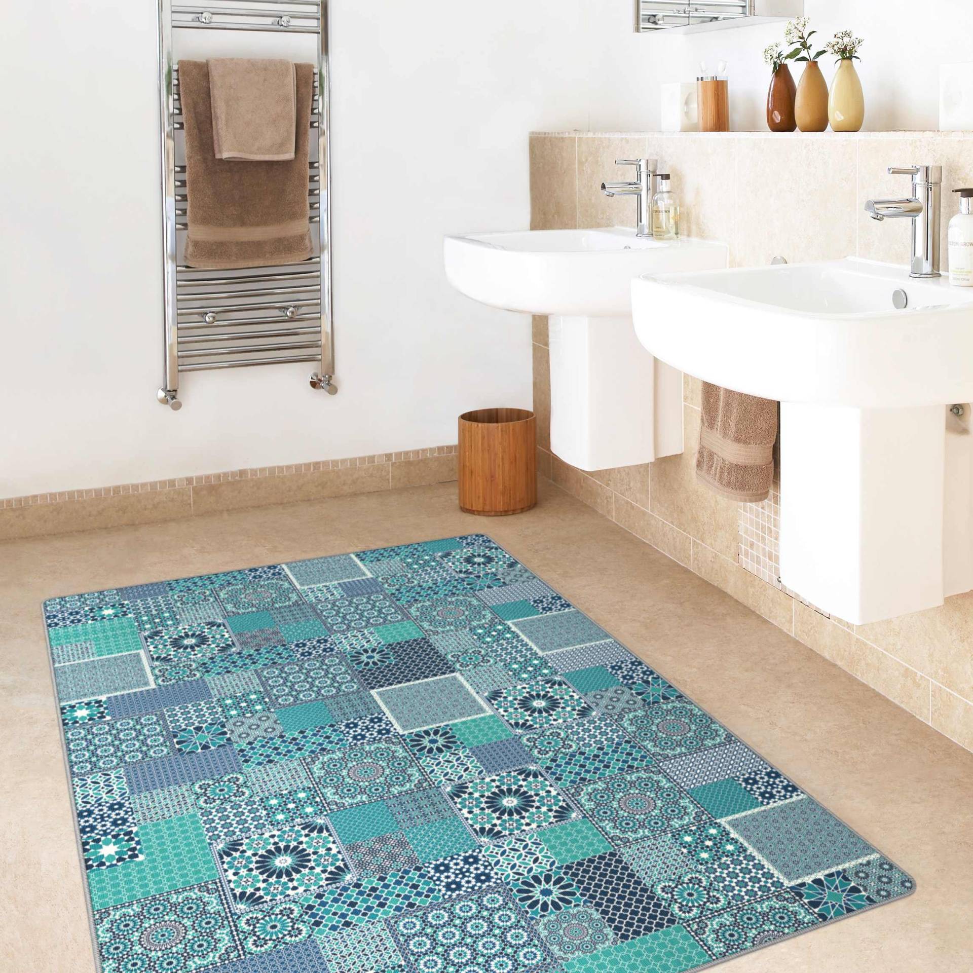 Teppich Marokkanische Mosaikfliesen türkis blau von Klebefieber