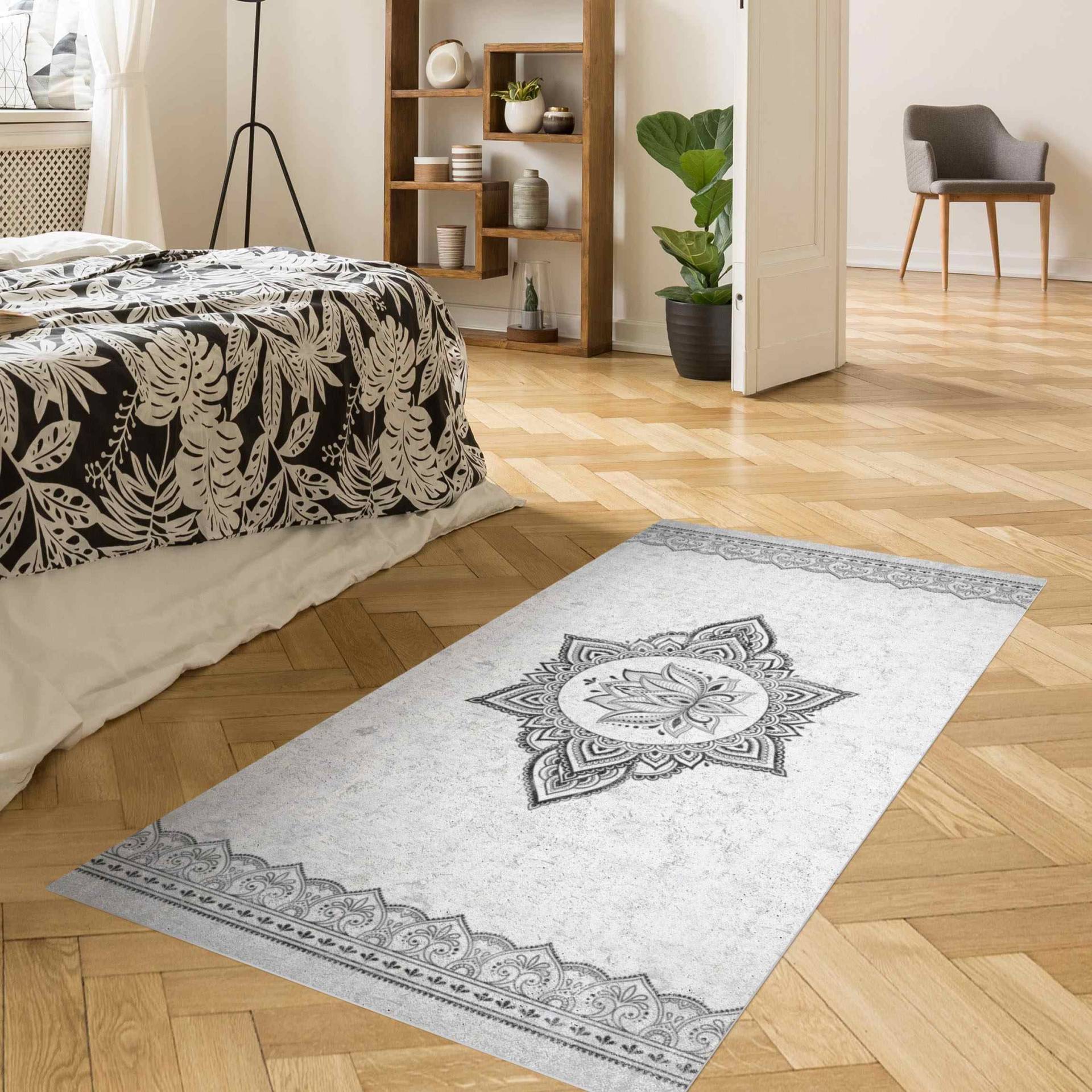 Vinyl-Teppich Mandala Lotus Betonoptik von Klebefieber