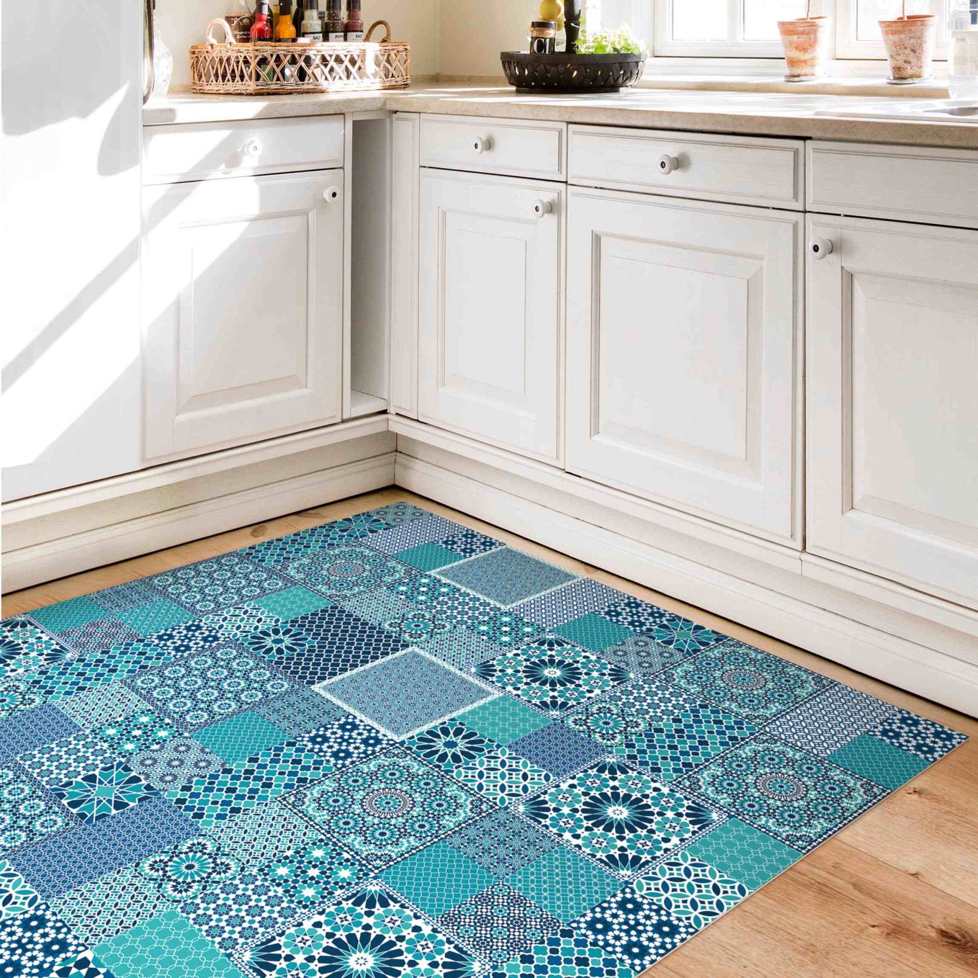 Vinyl-Teppich Marokkanische Mosaikfliesen türkis blau von Klebefieber