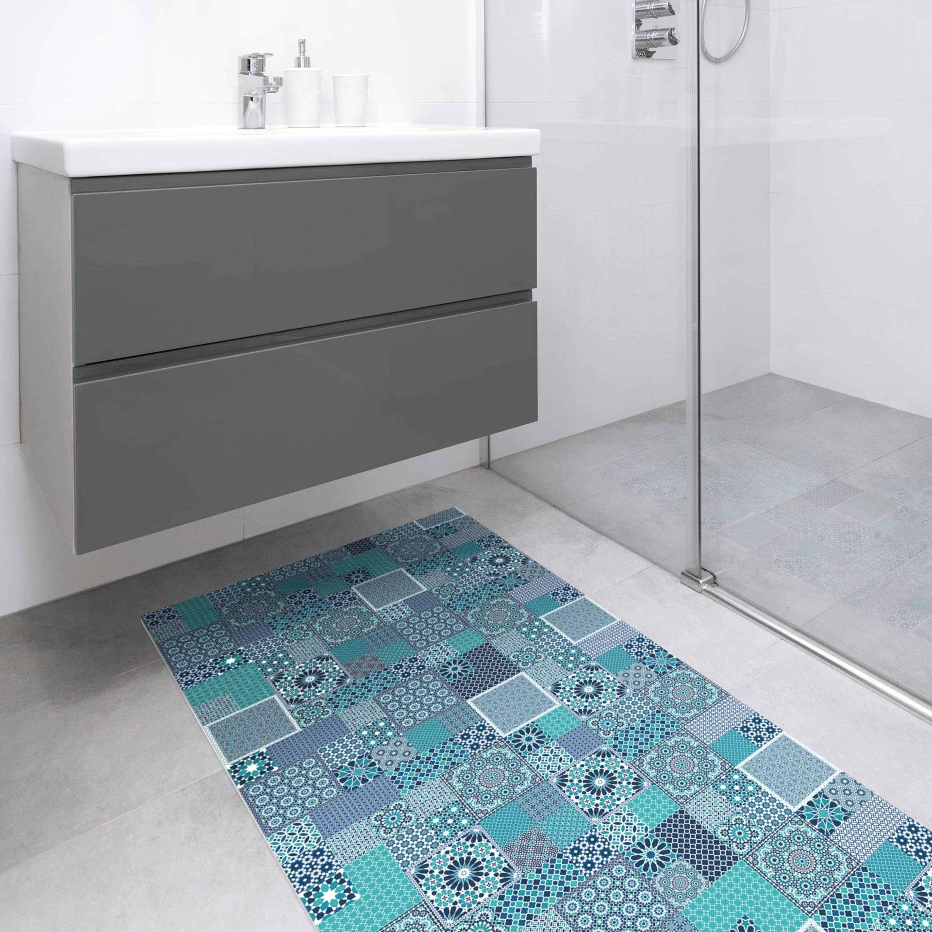 Vinyl-Teppich Marokkanische Mosaikfliesen türkis blau von Klebefieber