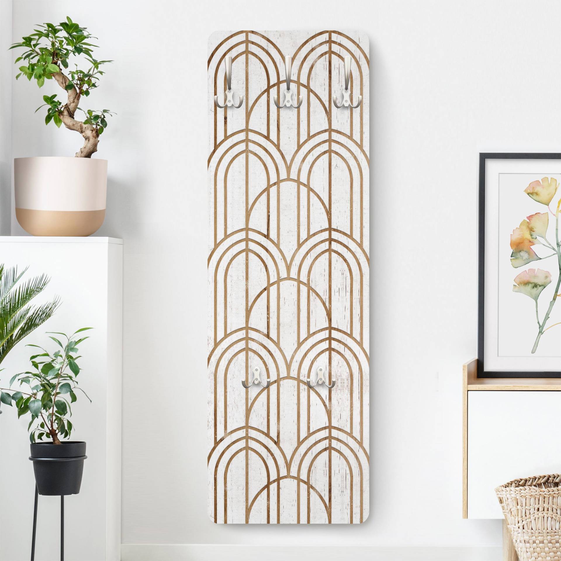 Wandgarderobe Art Deco Muster auf Holz von Klebefieber