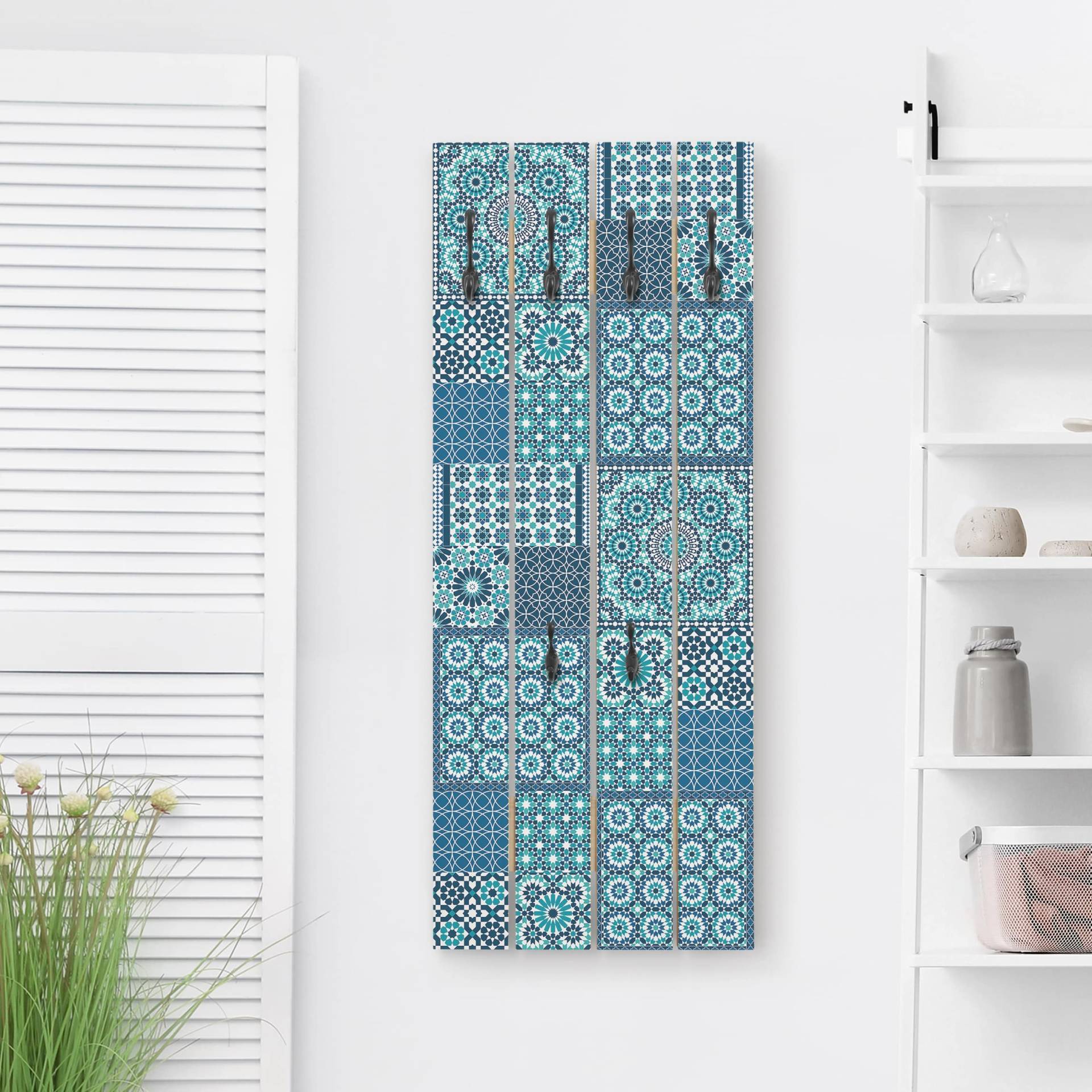 Wandgarderobe Marokkanische Mosaikfliesen türkis blau von Klebefieber