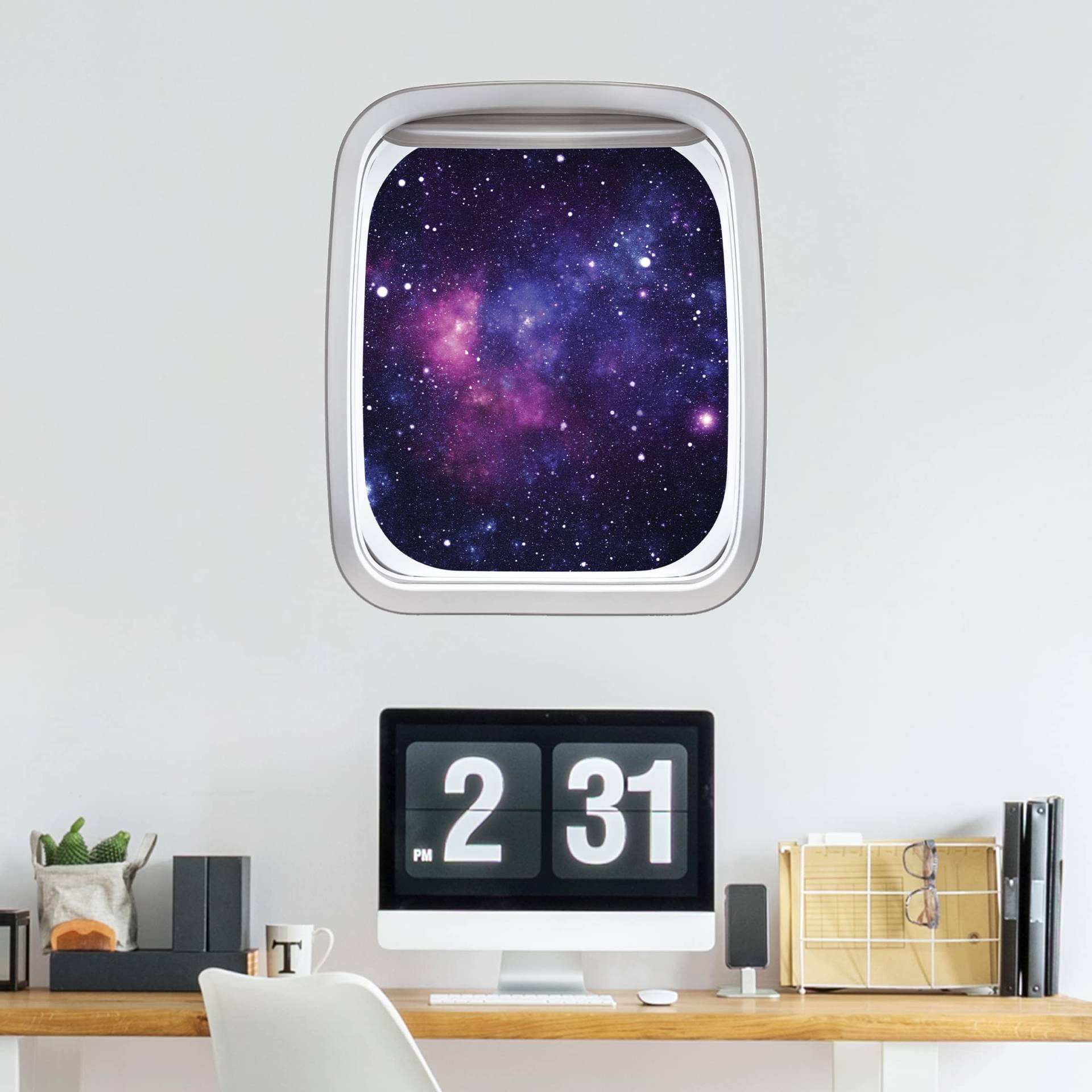 Wandtattoo Kinderzimmer Fenster Flugzeug Galaxie von Klebefieber