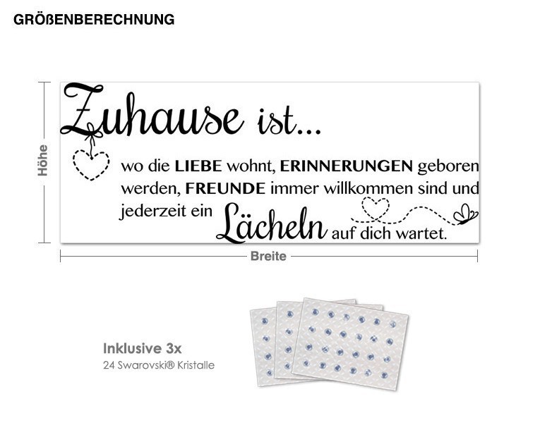 Wandtattoo Spruch Zuhause inkl. 3x 15 Swarovski® Kristalle von Klebefieber