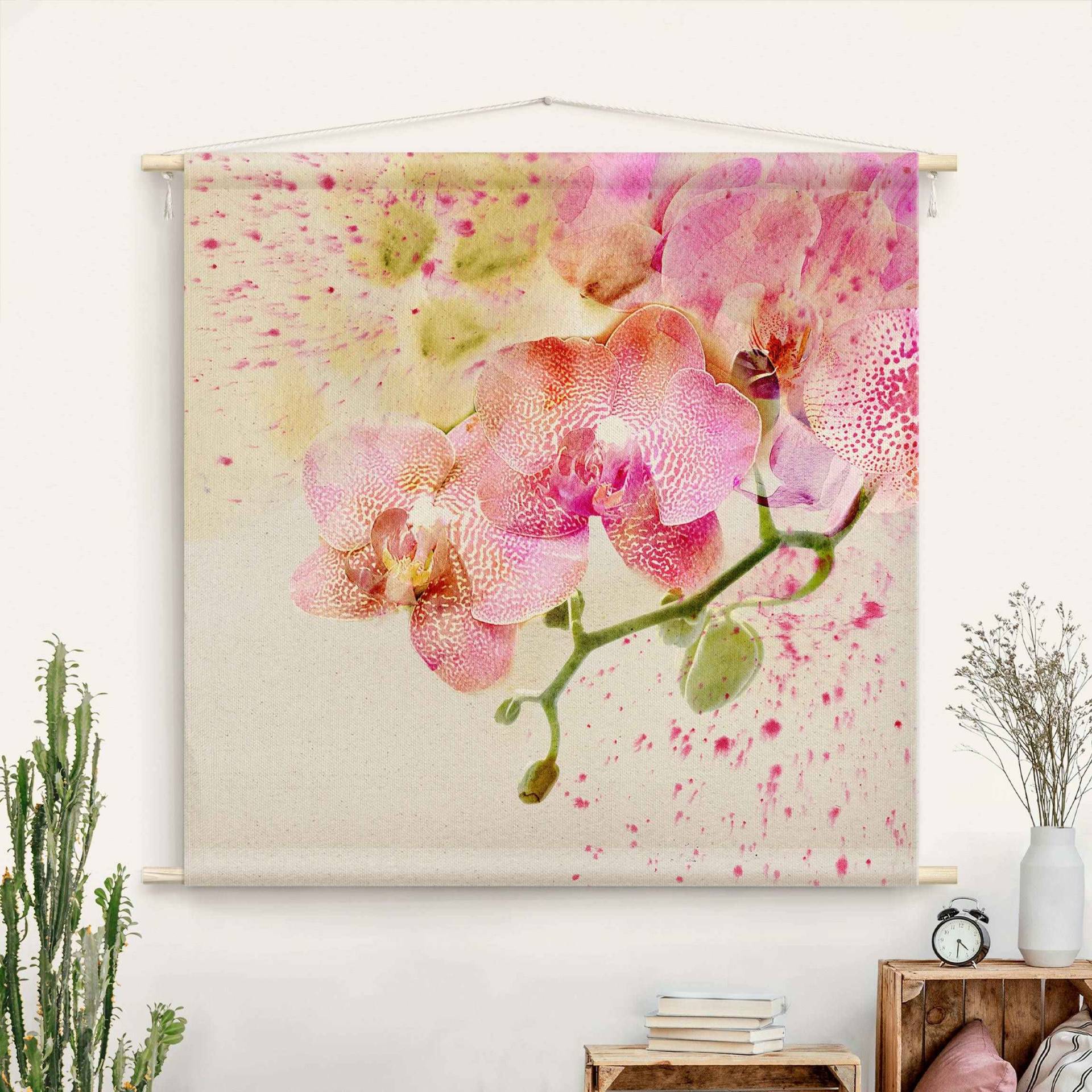 Wandteppich Aquarell Blumen Orchideen von Klebefieber