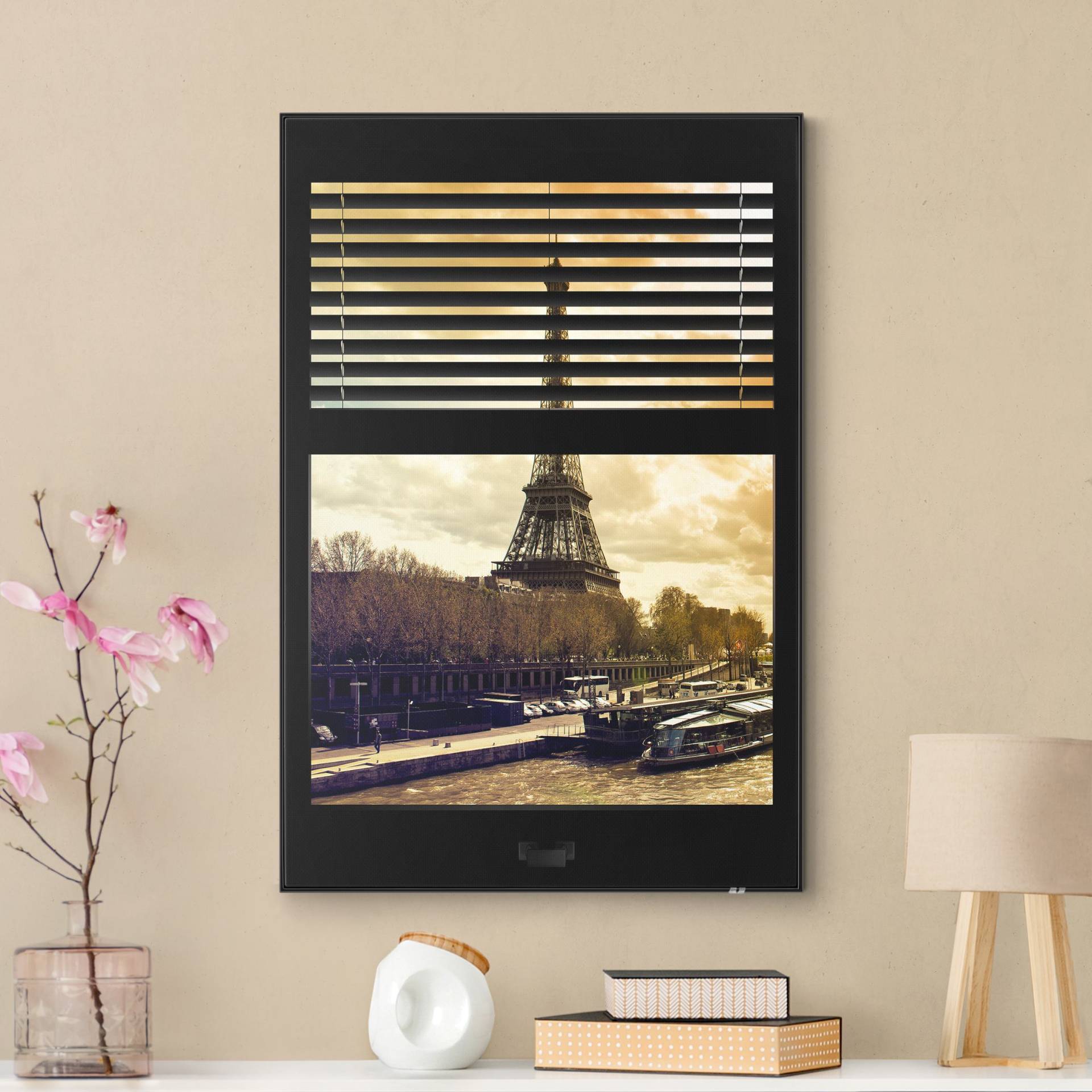 Wechselbild Fensterausblick Jalousie - Paris Eiffelturm Sonnenuntergang von Klebefieber