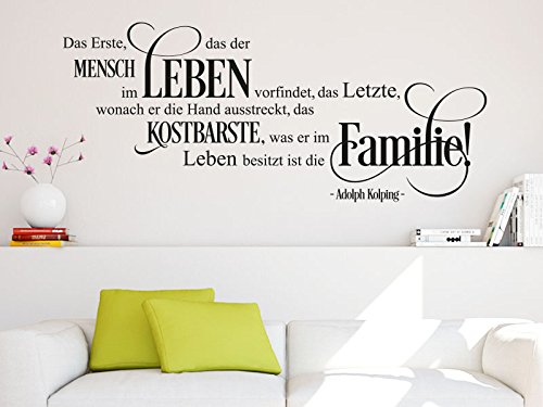 KLEBEHELD® Wandtattoo Das Erste was der Mensch im Leben vorfindet, das Letzte wonach er die Hand ausstreckt, das Kostbarste was er im Leben besitzt ist die Familie. - Adolph Kolping ( Farbe grau / Größe 100x42cm ) von Klebeheld