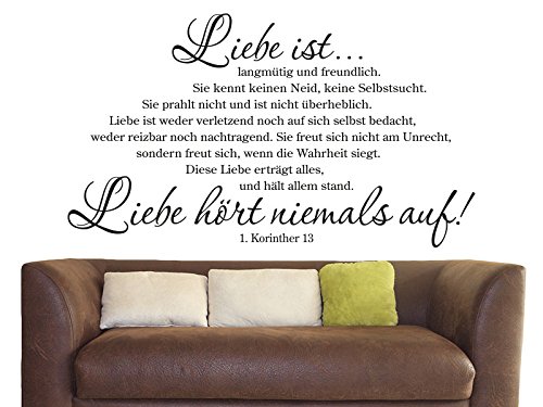 KLEBEHELD® Wandtattoo Die Liebe ist langmütig und freundlich - Hohelied der Liebe (Farbe schwarz/Größe 120x69cm) von Klebeheld